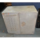 A VINTAGE STEEL WORKSHOP CABINET with two doors concealing three internal drawers and a hinged inner