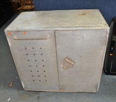 A VINTAGE STEEL WORKSHOP CABINET with two doors concealing three internal drawers and a hinged inner