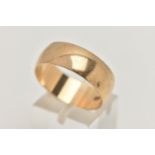 A 9CT GOLD WIDE POLISHED BAND, approximate band width 7.6mm, hallmarked 9ct Birmingham, ring size