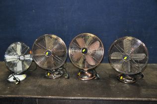 FOUR RETRO TABLE FANS, two copper effect by J J Vailant, one copper effect from Homebase and a cream