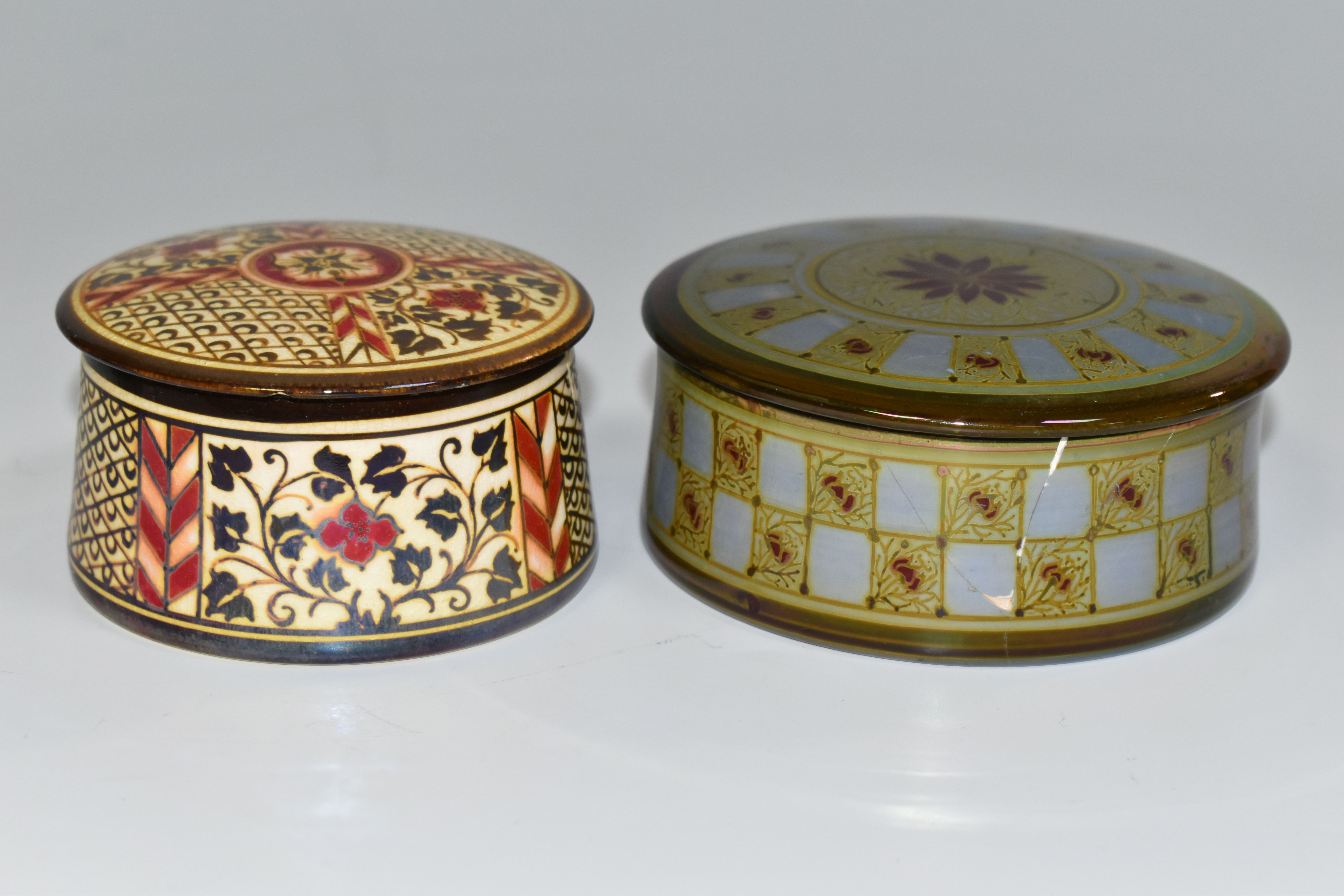 TWO PILKINGTON'S TRINKET BOXES, early twentieth century circular boxes with floral and foliate - Image 3 of 6