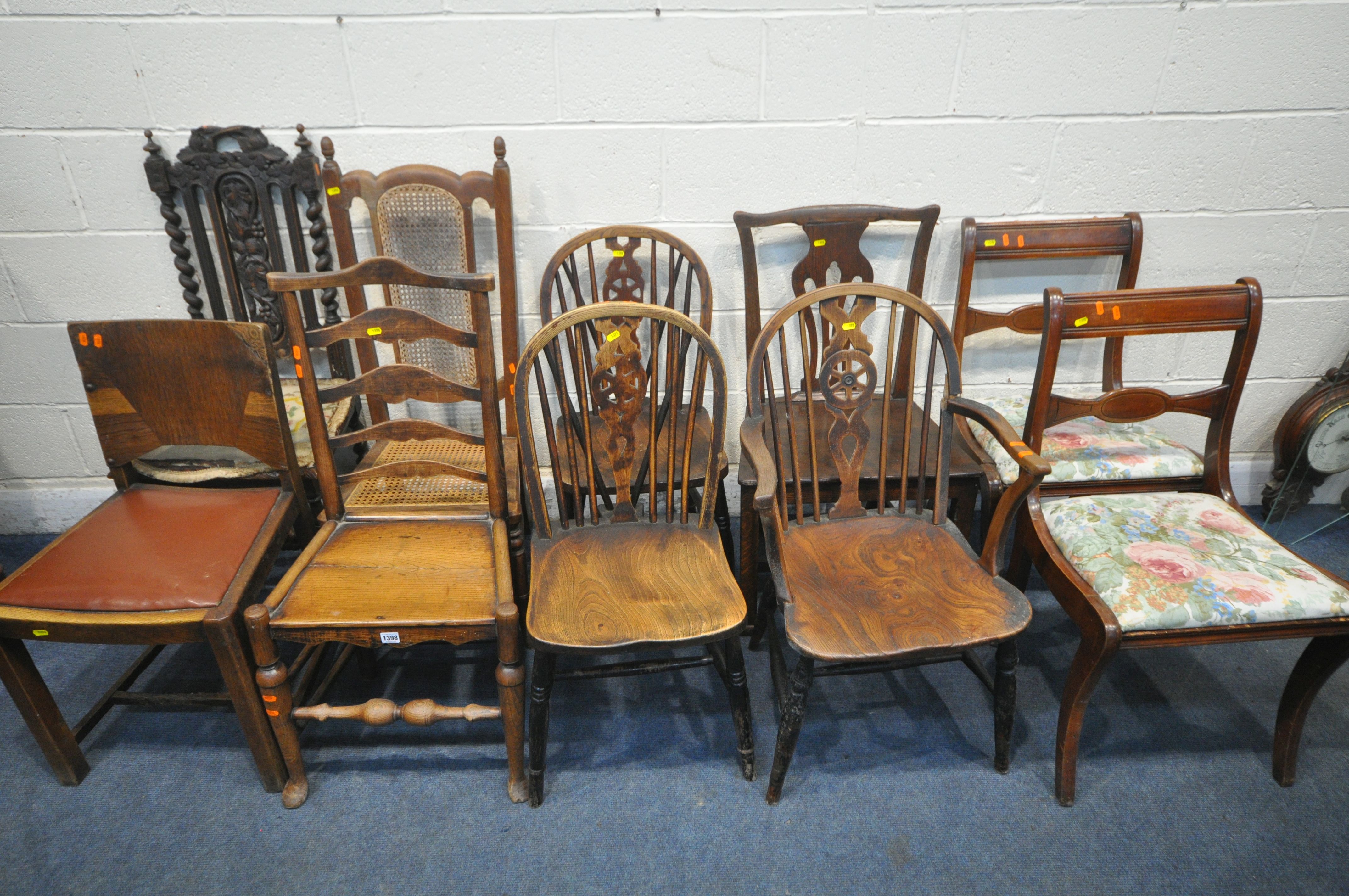 A SELECTION OF VARIOUS CHAIRS, of various ages and styles to include a carved oak high back chair,