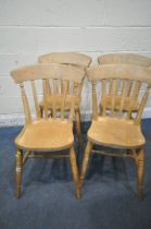 A SET OF FOUR BEECH KITCHEN CHAIRS (condition report: chairs discoloured and stained) (5)