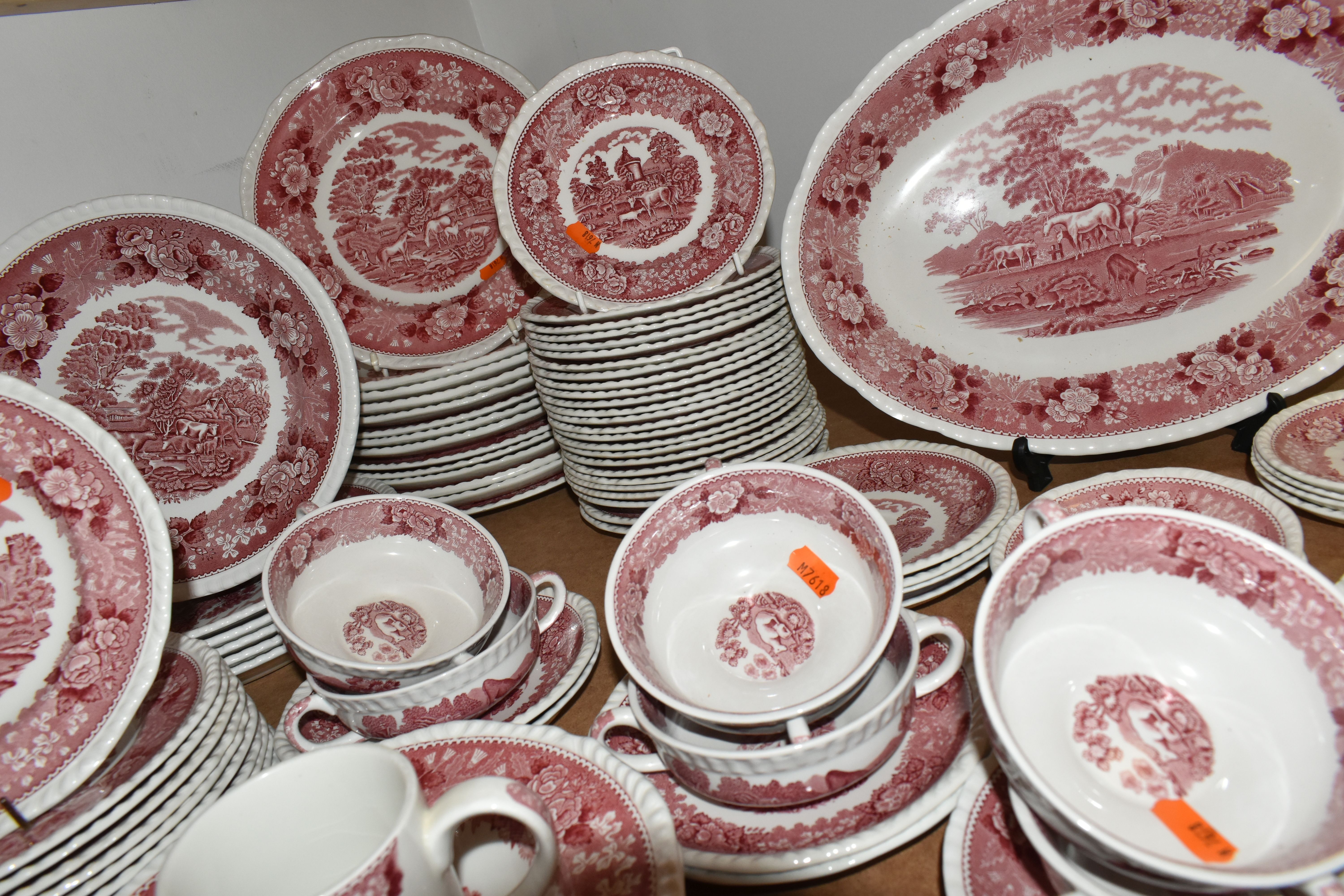 A LARGE COLLECTION OF 'ADAMS' DINNERWARE, red 'English Scenic' pattern including coffee cups, - Image 7 of 8