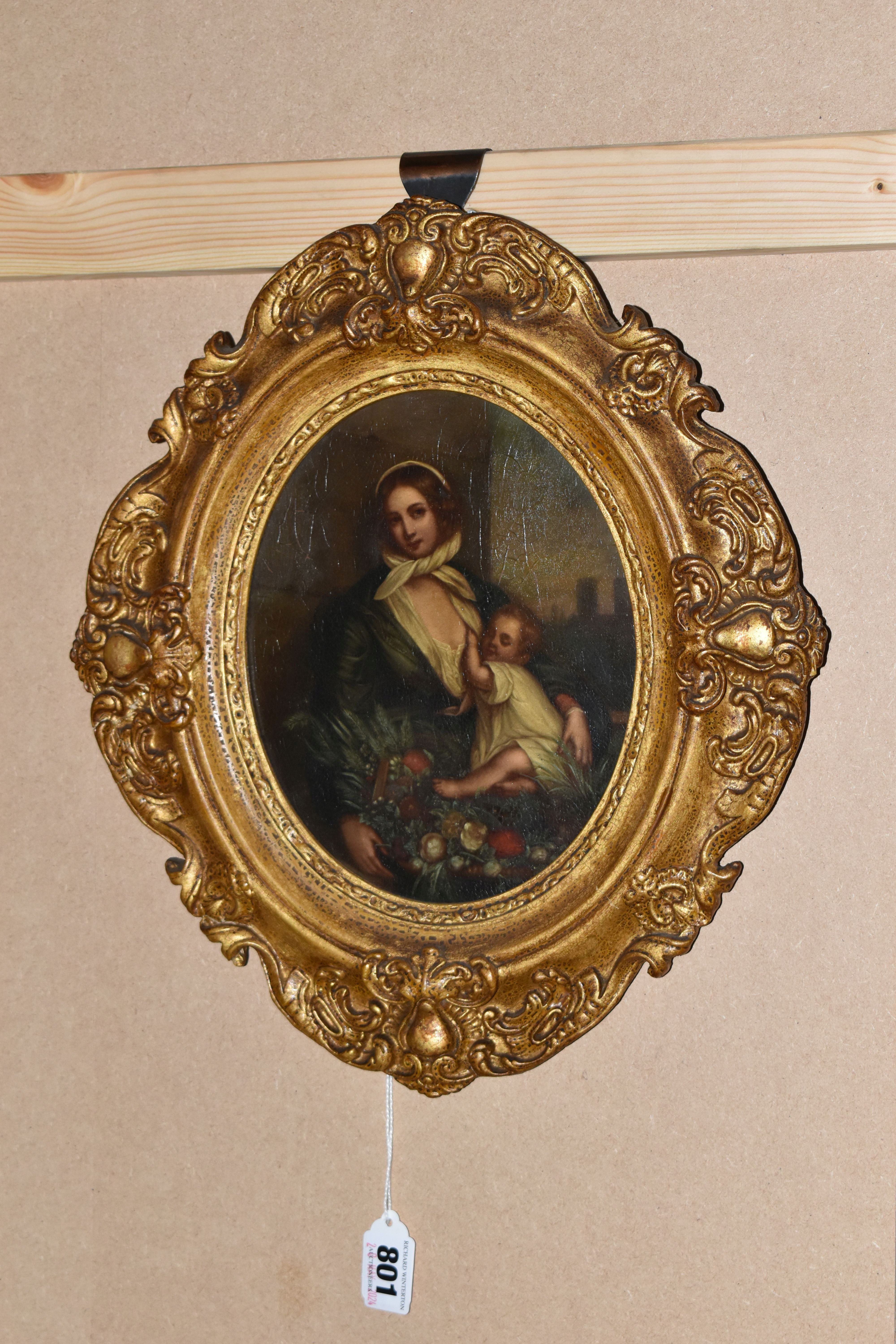 A 19TH CENTURY ENGLISH SCHOOL PORTRAIT OF MOTHER AND CHILD, the mother is depicted as a flower - Image 3 of 6