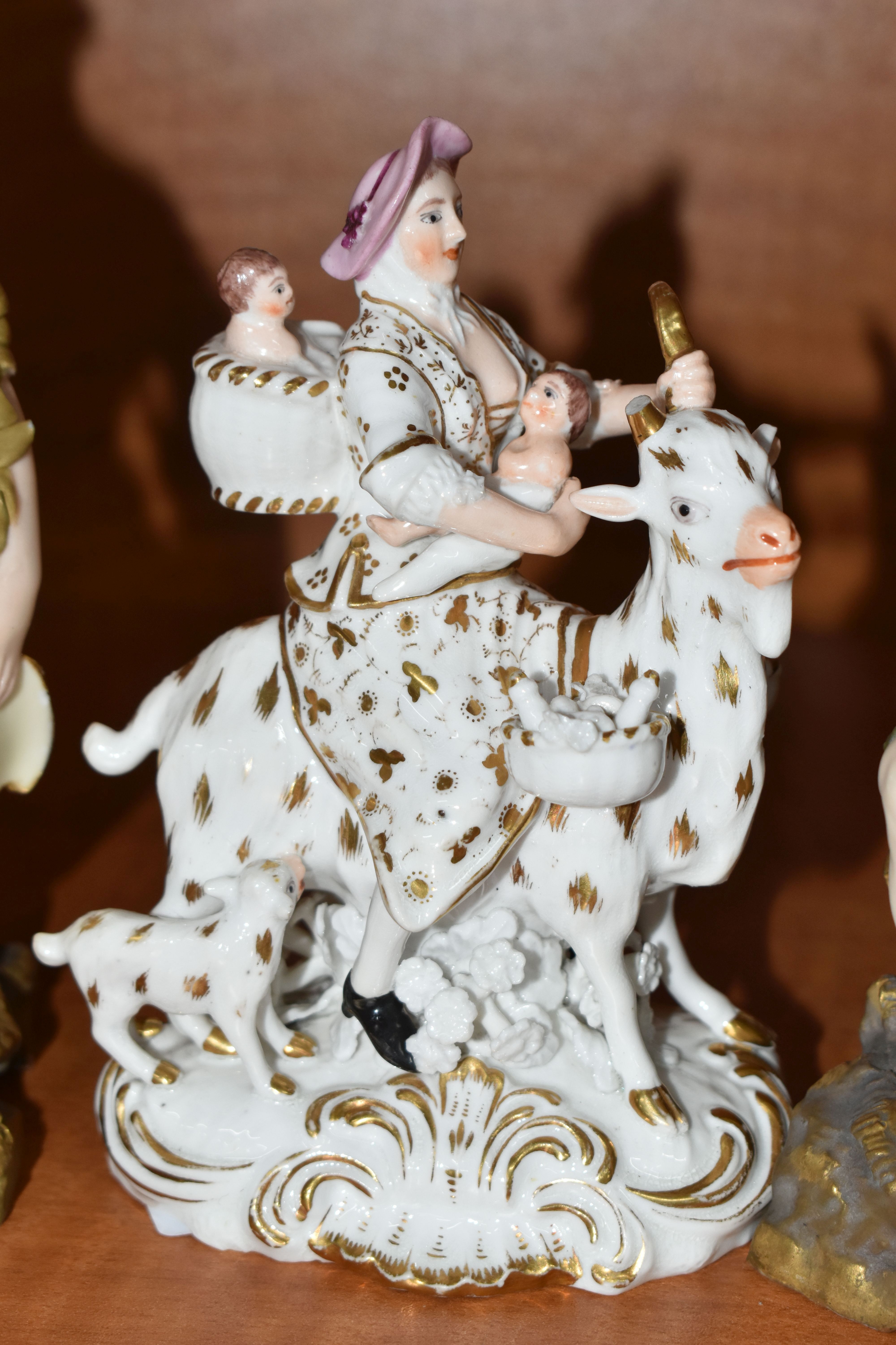 AN EARLY VICTORIAN BLOOR DERBY PORCELAIN FIGURE OF THE WELSH TAILOR'S WIFE, mostly plain with gilt - Image 3 of 6