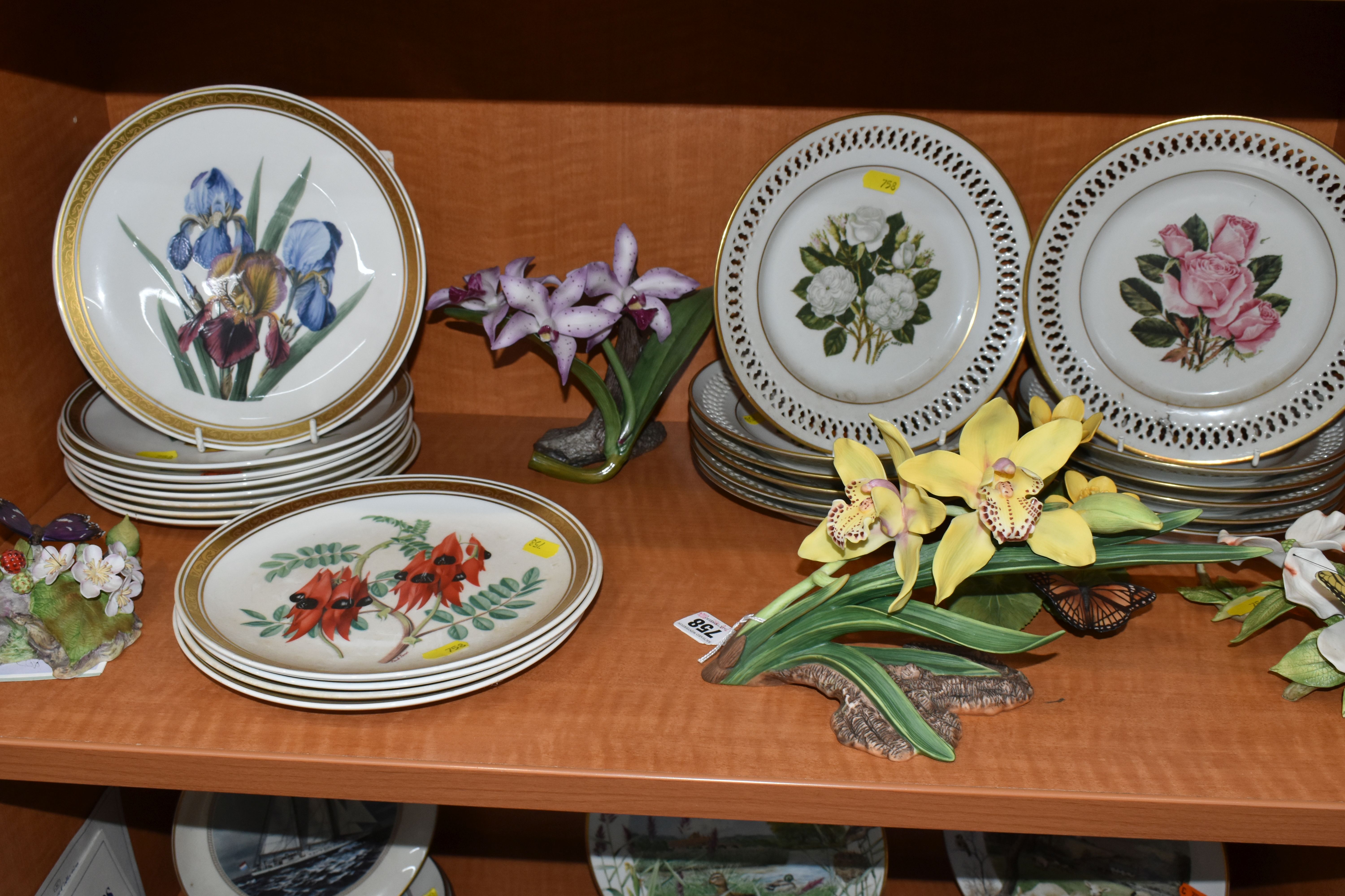 TWO SETS OF TWELVE BOTANICAL COLLECTORS PLATES BY FRANKLIN PORCELAIN AND BING & GRONDAHL FOR DANBURY