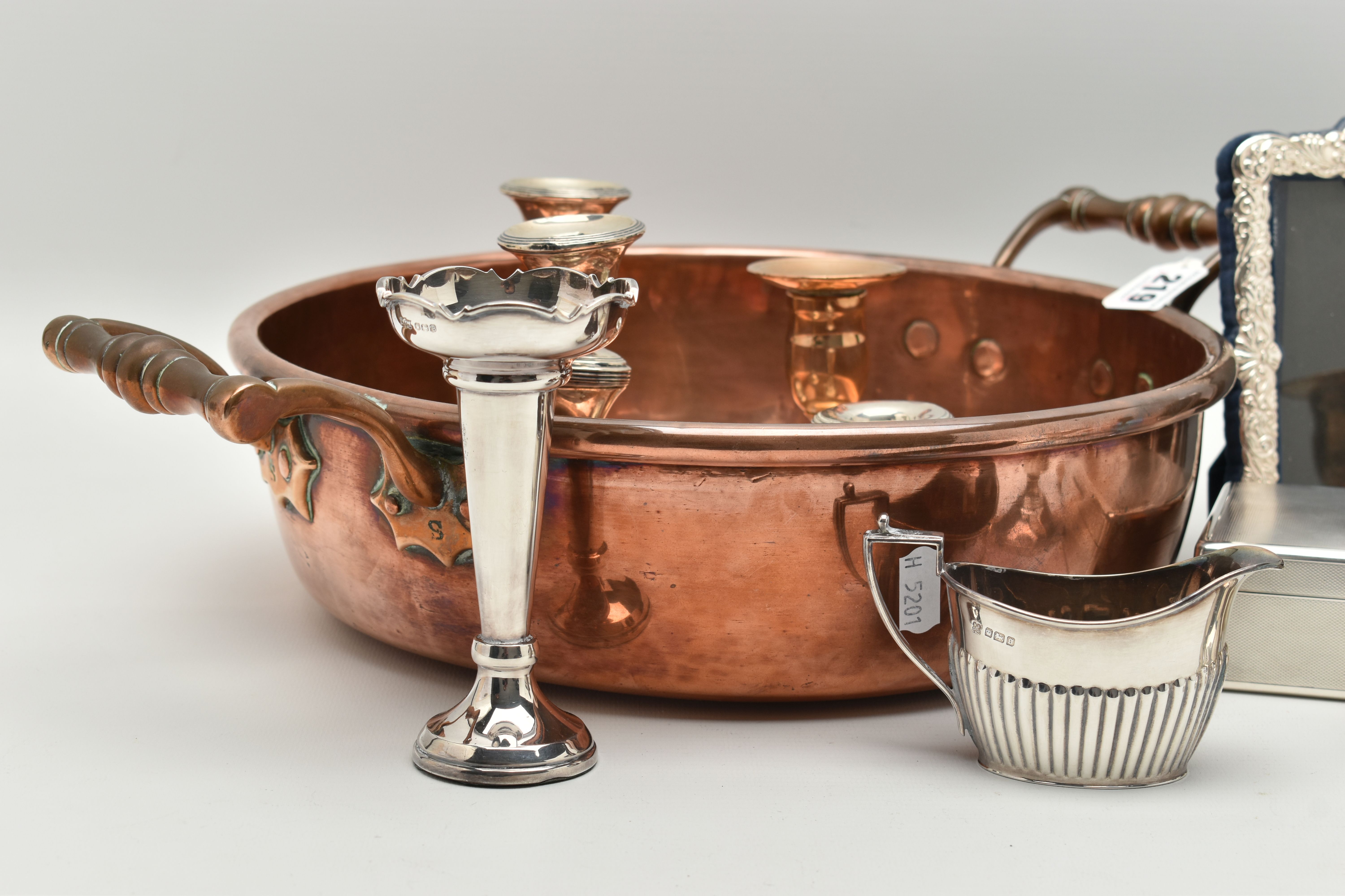 SILVER ITEMS AND A COPPER BOWL, to include a silver cigarette box, engine turned pattern with vacant - Image 4 of 6