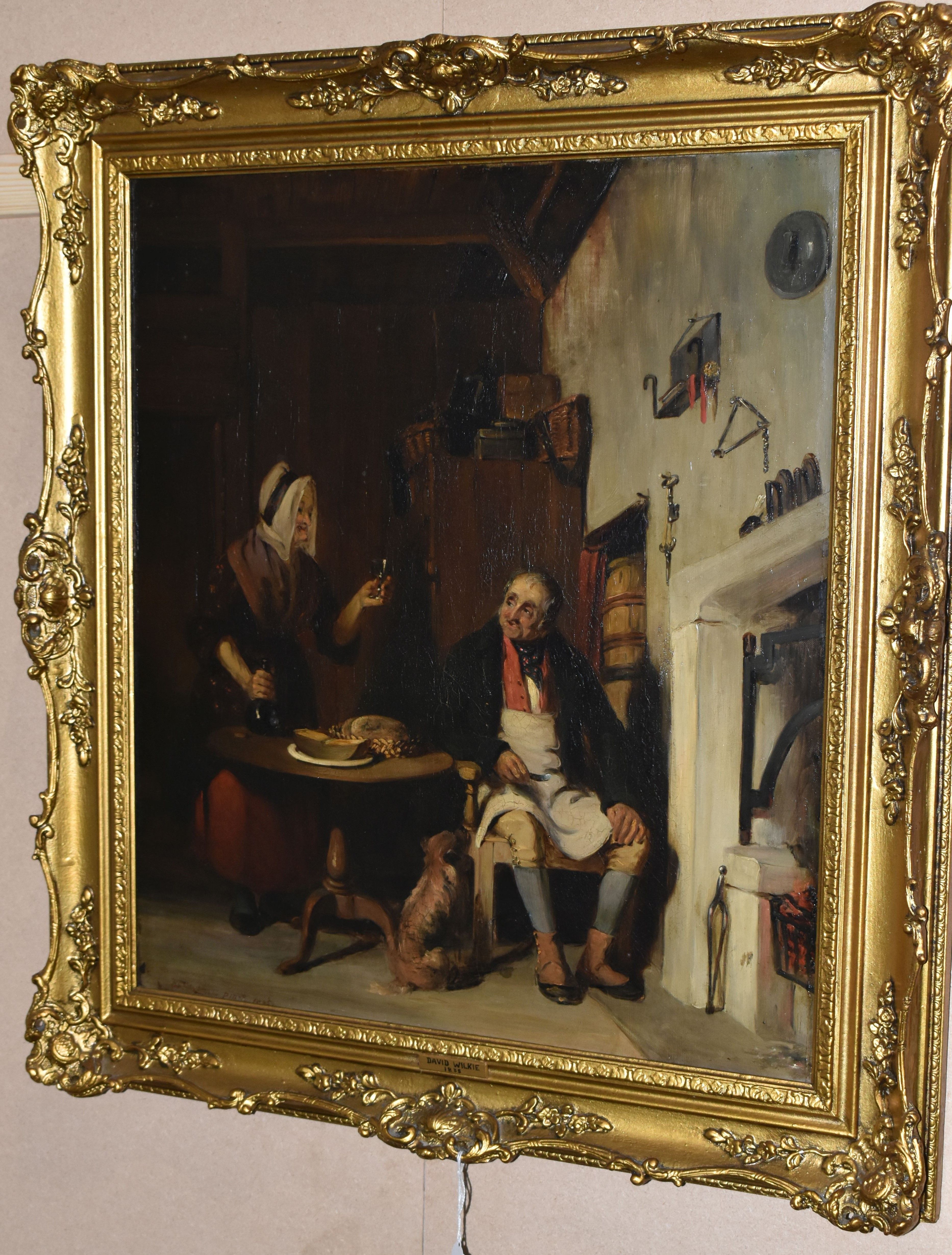 DAVID WILKIE (1785-1841) FIGURES IN AN INTERIOR SCENE, an elderly Gentleman is seated beside a - Image 3 of 6