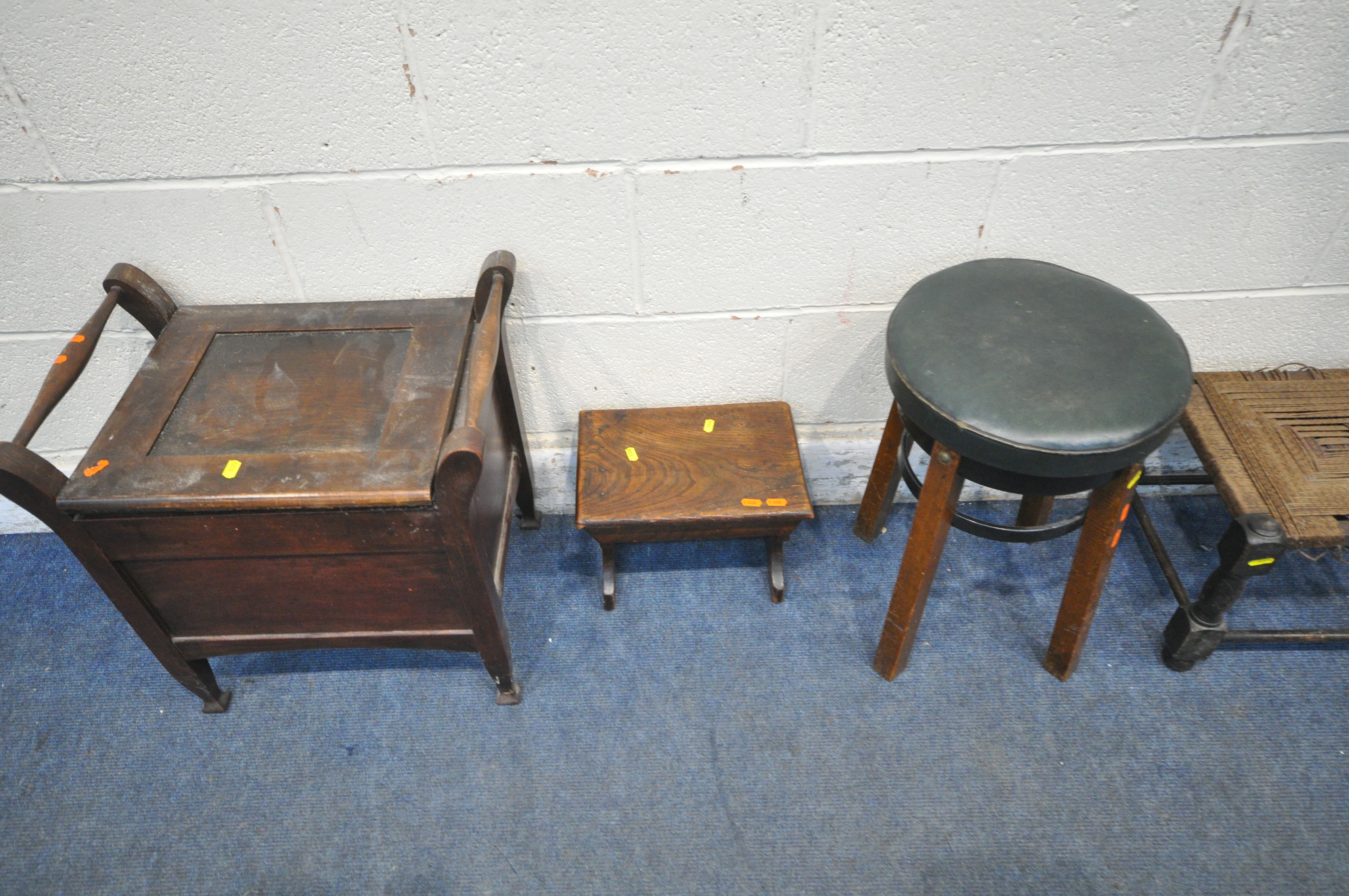 A 20TH CENTURY OAK STANDARD LAMP, with a small circular shelf, height to fitting 155cm, a mahogany - Image 5 of 6