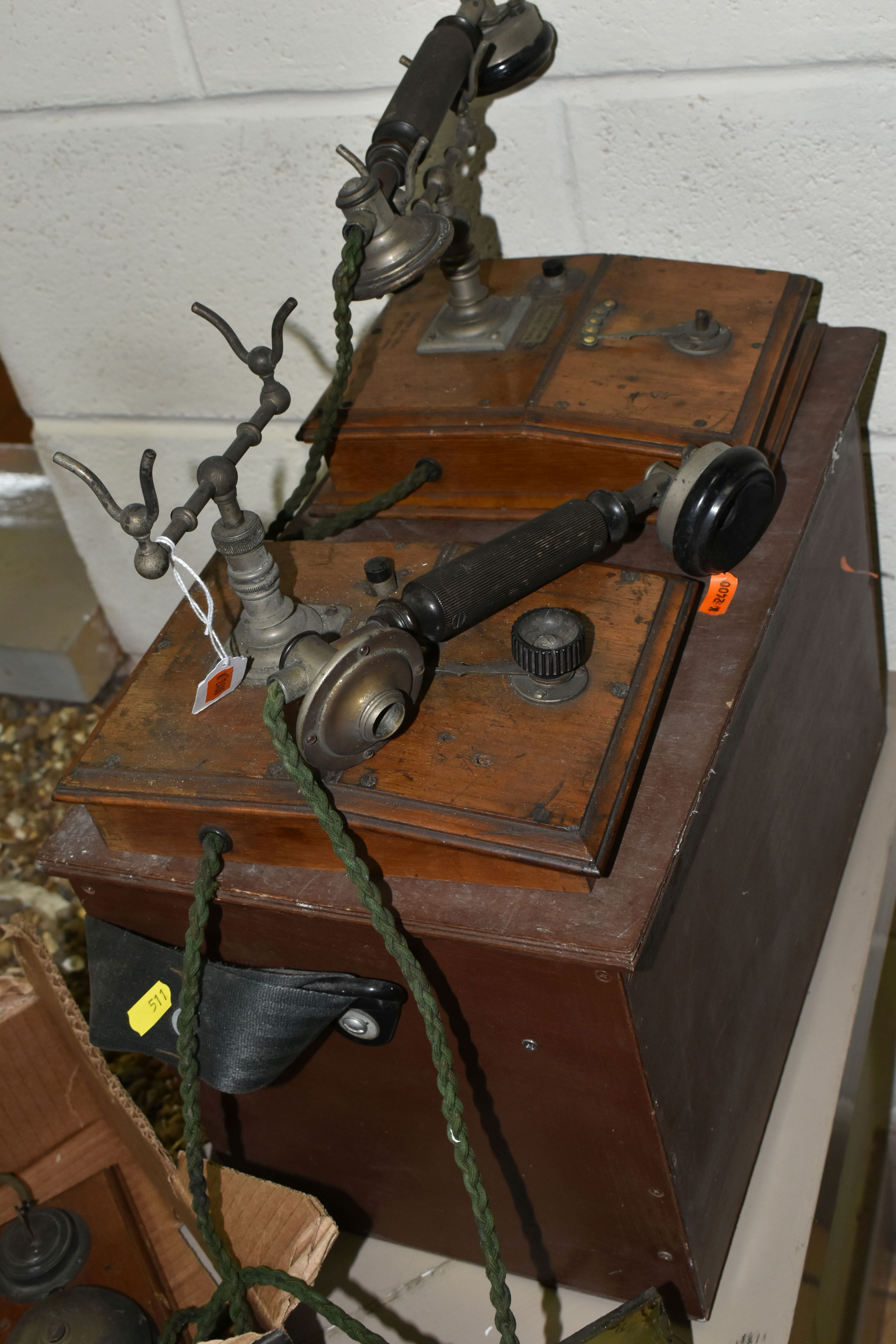 ONE BOX AND LOOSE EARLY 20TH CENTURY TELEPHONE PARTS, to include bells, switches, handsets, etc. ( - Image 6 of 8