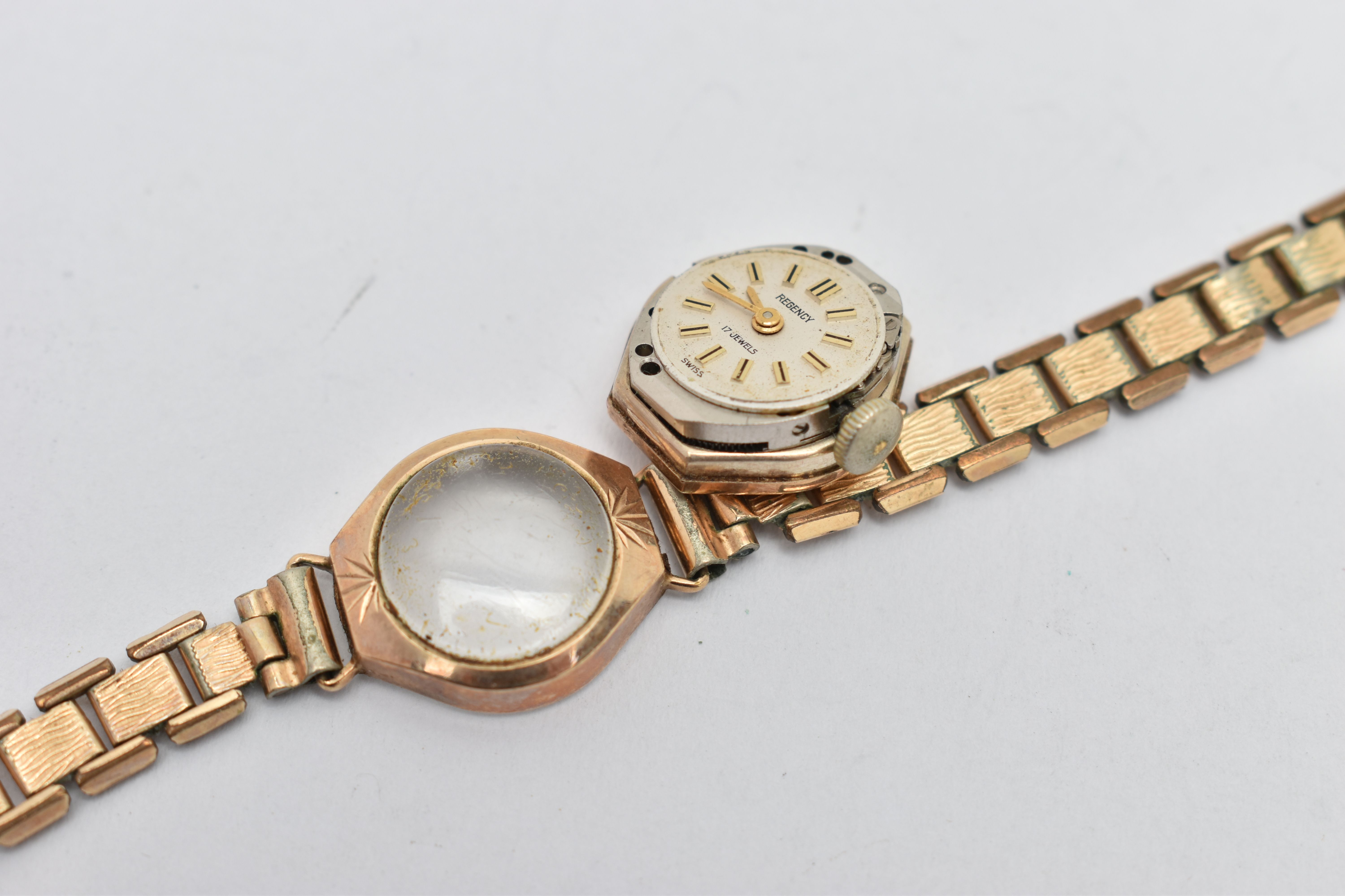 A 9CT GOLD LADIES WRISTWATCH, hand wound movement, round dial signed 'Regency', baton markers, - Image 3 of 3