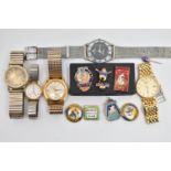 A COLLECTION OF 'BUTLINS' PINS AND ASSORTED WATCHES, eight Butlins pins and badges, dated between