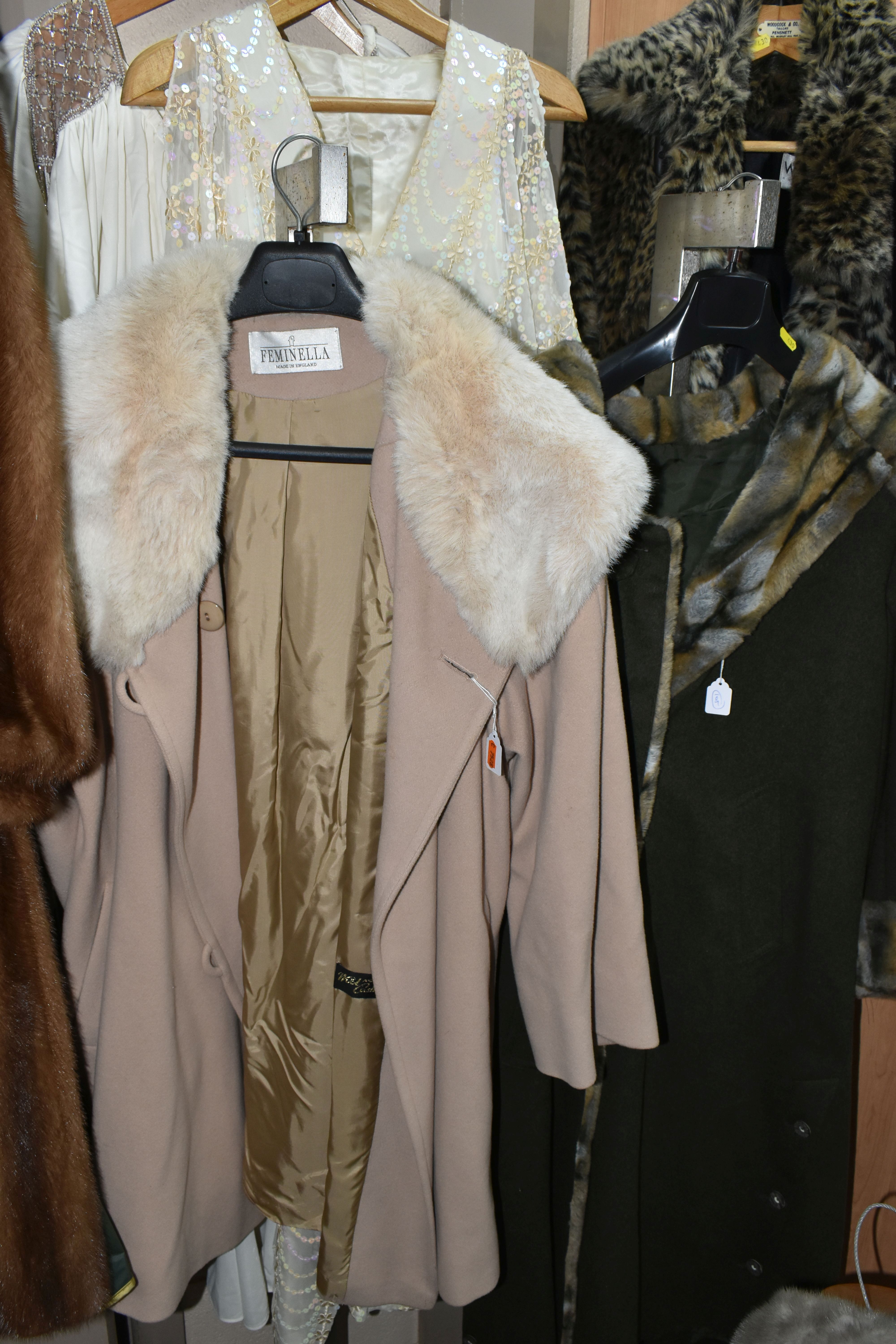 A GROUP OF LADIES VINTAGE CLOTHING, comprising a full length caramel coloured mink coat by Faulkes - Image 8 of 9