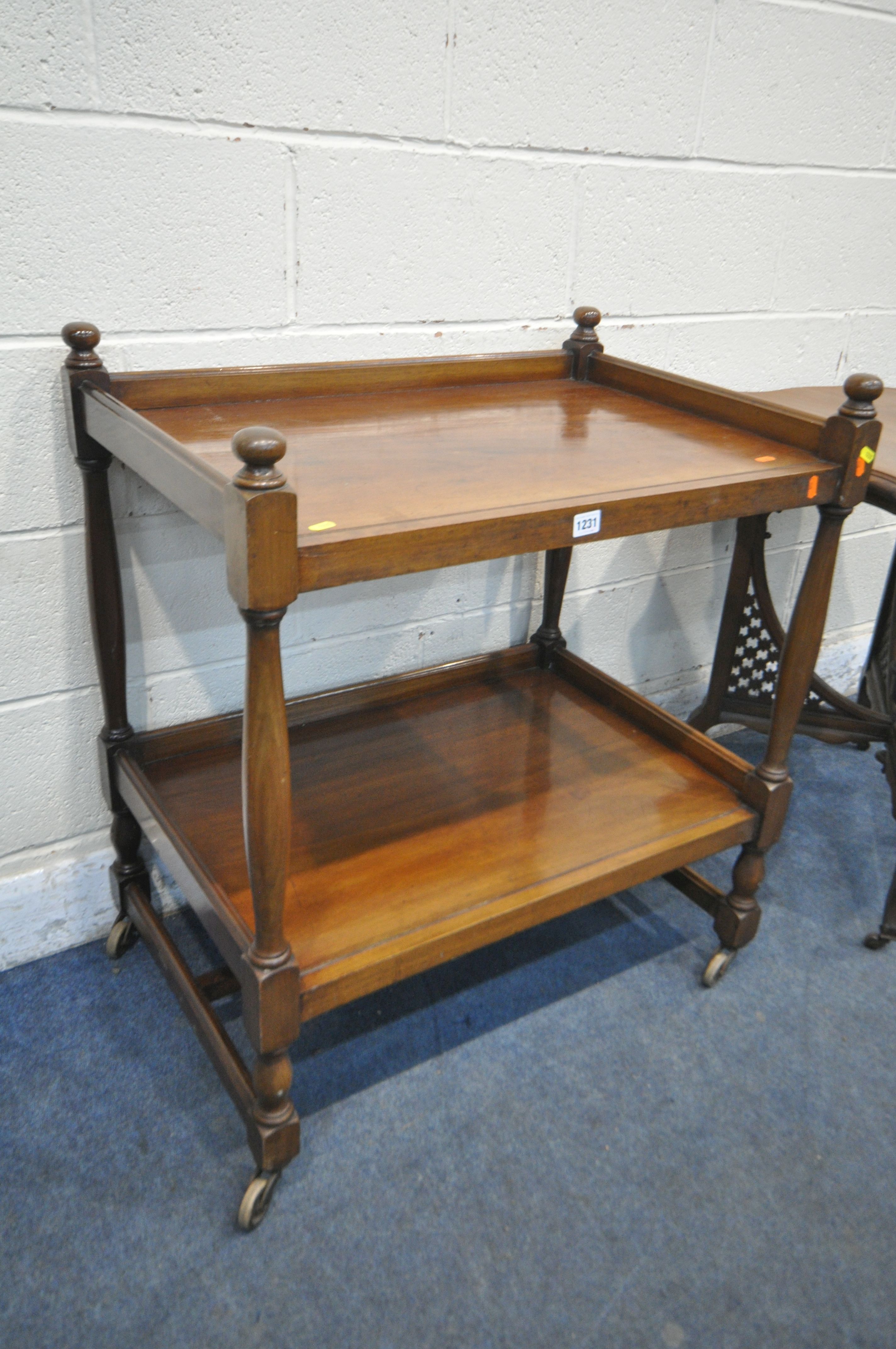 A MAHOGANY TWO TIER TROLLEY, width 76cm x depth 54cm x height 87cm, a mahogany centre table, and - Image 2 of 4