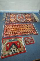 TWO PERSIAN GEOMETRIC PATTERNED RUGS, of various colours, largest rug measurements, 185cm x 105cm,