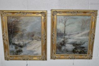 AUSTIN WINTERBOTTOM (1860-1919) TWO WINTER LANDSCAPES, the first depicts a stream running through