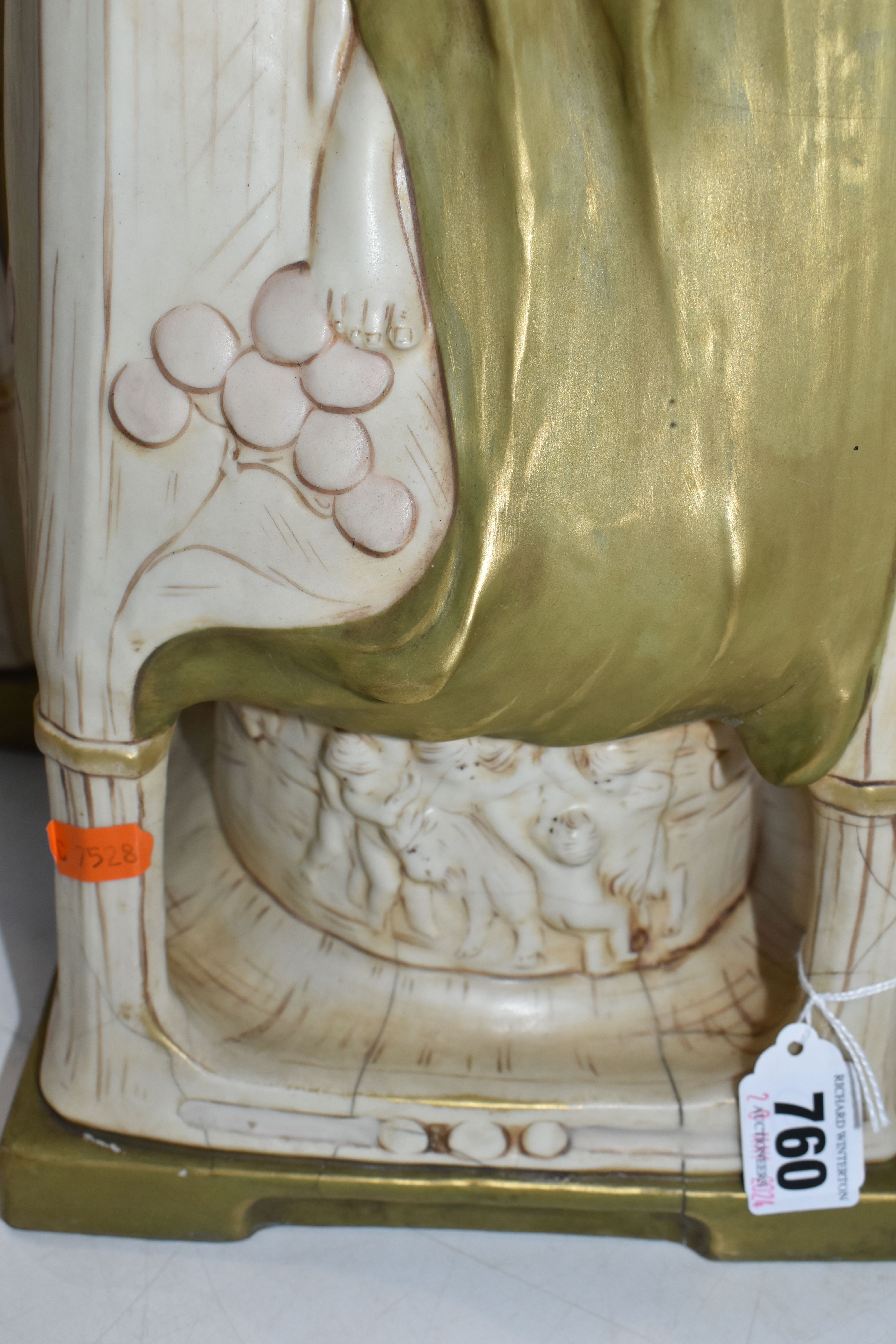 A PAIR OF ROYAL DUX ART NOUVEAU FIGURAL VASES, each modelled with a scrolling neck with fruiting - Image 14 of 21