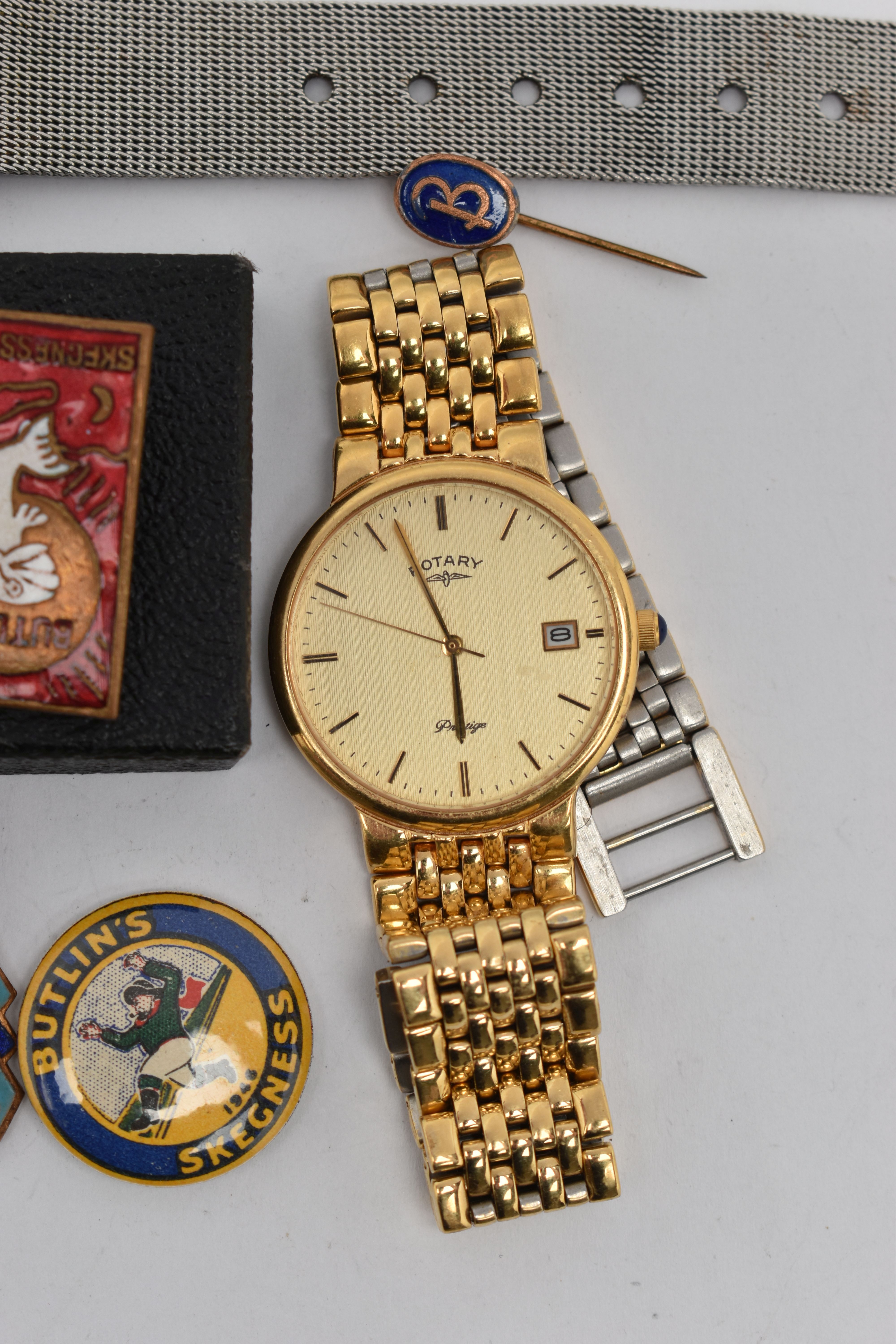 A COLLECTION OF 'BUTLINS' PINS AND ASSORTED WATCHES, eight Butlins pins and badges, dated between - Image 4 of 5