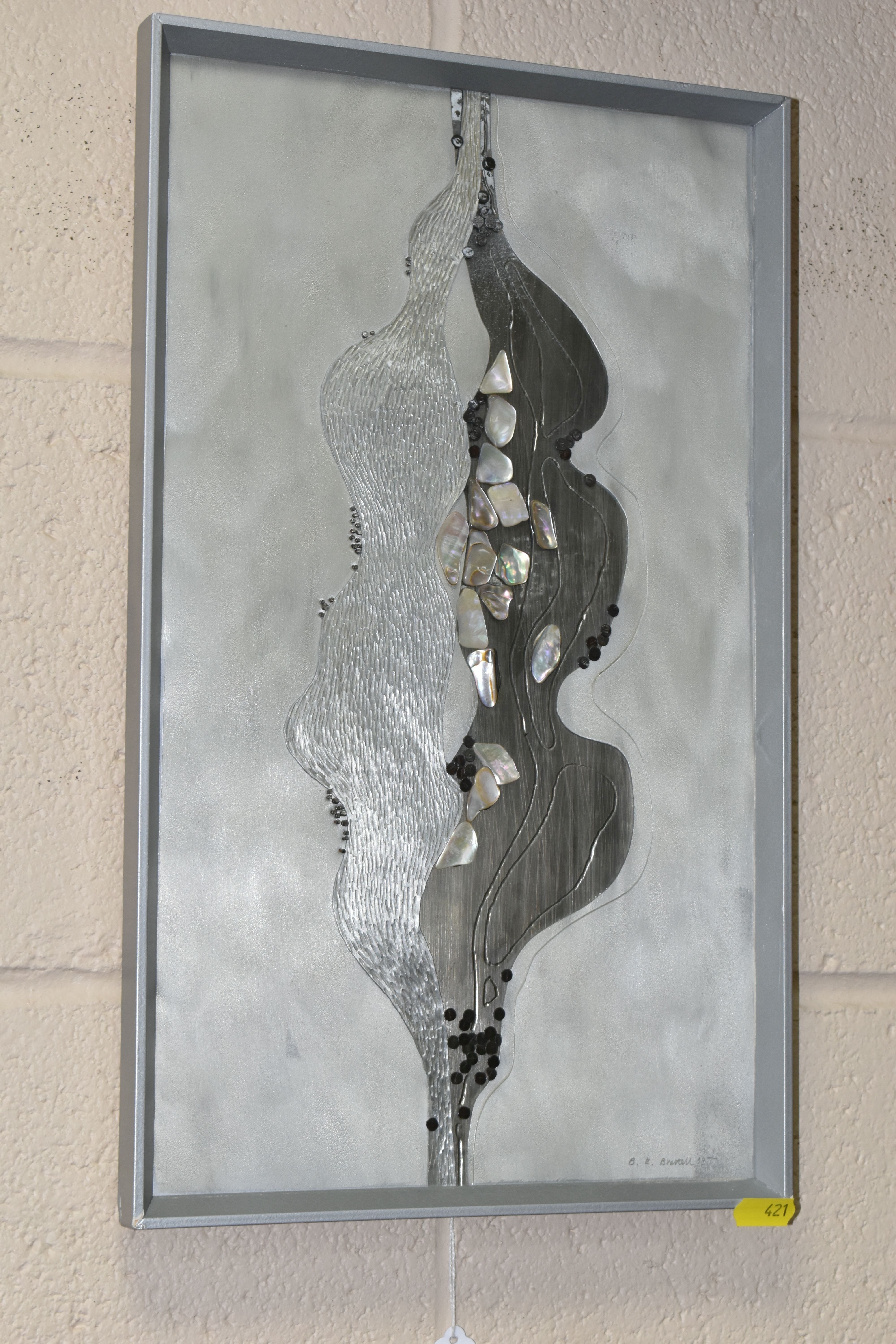 BARRY BRETTELL (CONTEMPORARY) A VINTAGE MIXED MEDIA WALL PLAQUE, the abstract design is composed