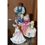 A GROUP OF THREE ROYAL DOULTON FIGURES, comprising 'Bedtime' HN2059 figural group (cracked base), '