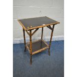 A BAMBOO OCCASIONAL TABLE, with an ebonised top, width 53cm x depth 37cm x height 72cm (condition