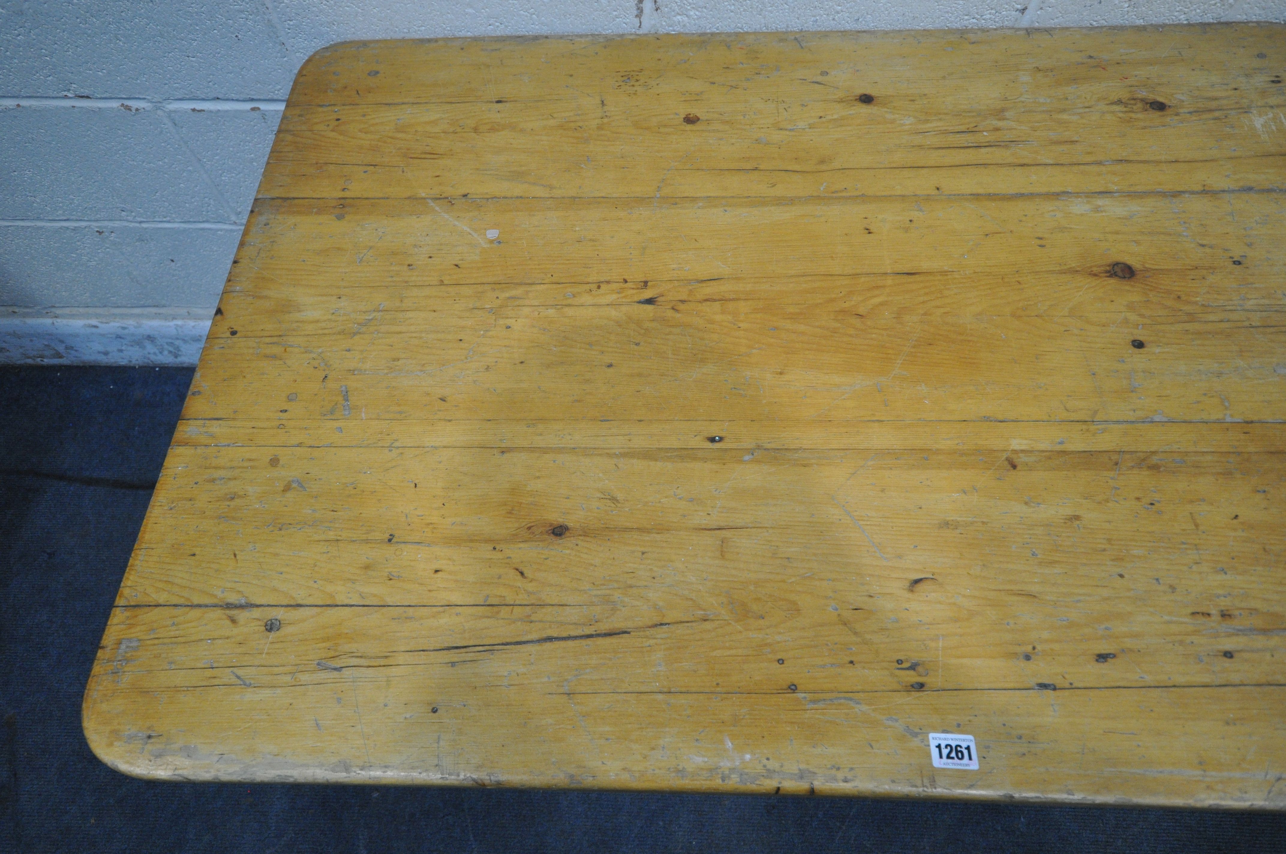 A PARTIALLY PAINTED VICTORIAN PINE KITCHEN TABLE, width 121cm x depth 83cm x height 72cm - Image 2 of 4