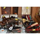 A COLLECTION OF TOBACCO PIPES AND CHEROOT HOLDERS, comprising two brown leather cigar cases, two