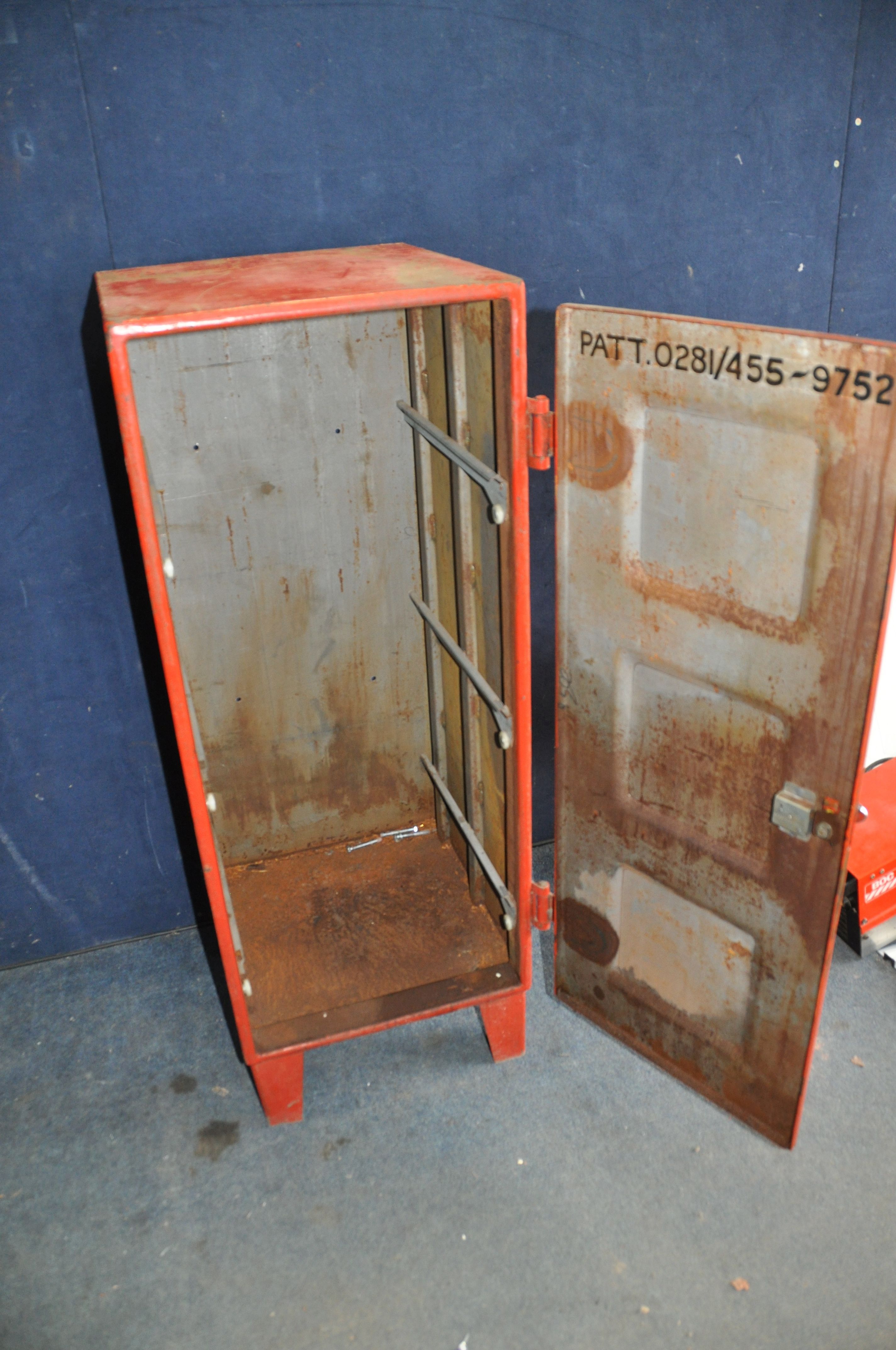 A MILITARY SINGLE DOOR METAL CABINET with three keys, width 46cm depth 50cm height 122cm - Image 2 of 3