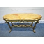 A FRENCH GILT AND ONYX COFFEE TABLE, length 116cm x depth 52cm x height 52cm (condition report: