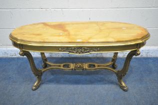 A FRENCH GILT AND ONYX COFFEE TABLE, length 116cm x depth 52cm x height 52cm (condition report: