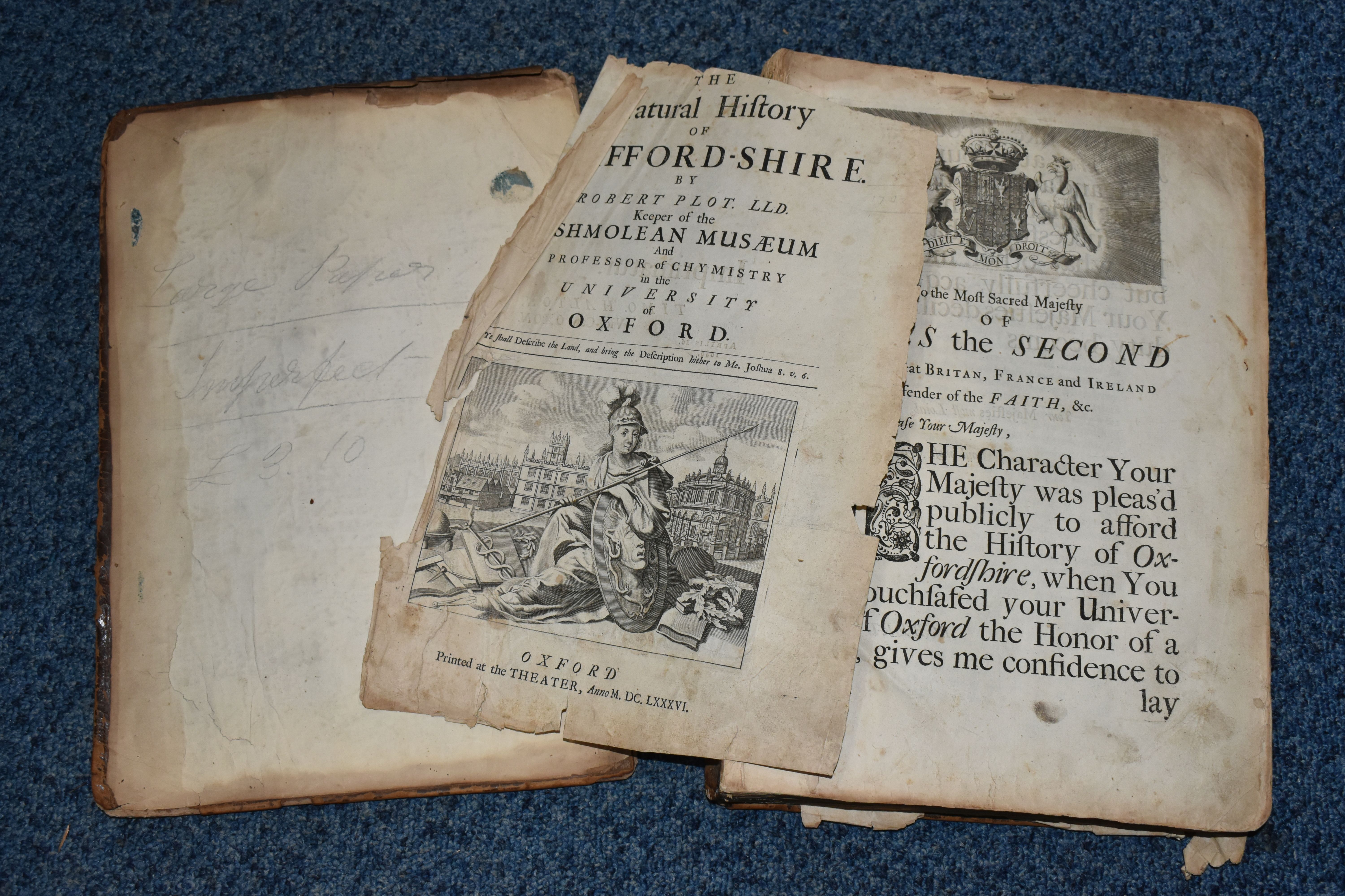 PLOT; ROBERT, THE NATURAL HISTORY OF STAFFORDSHIRE, printed at the Theatre Oxford 1686 front and