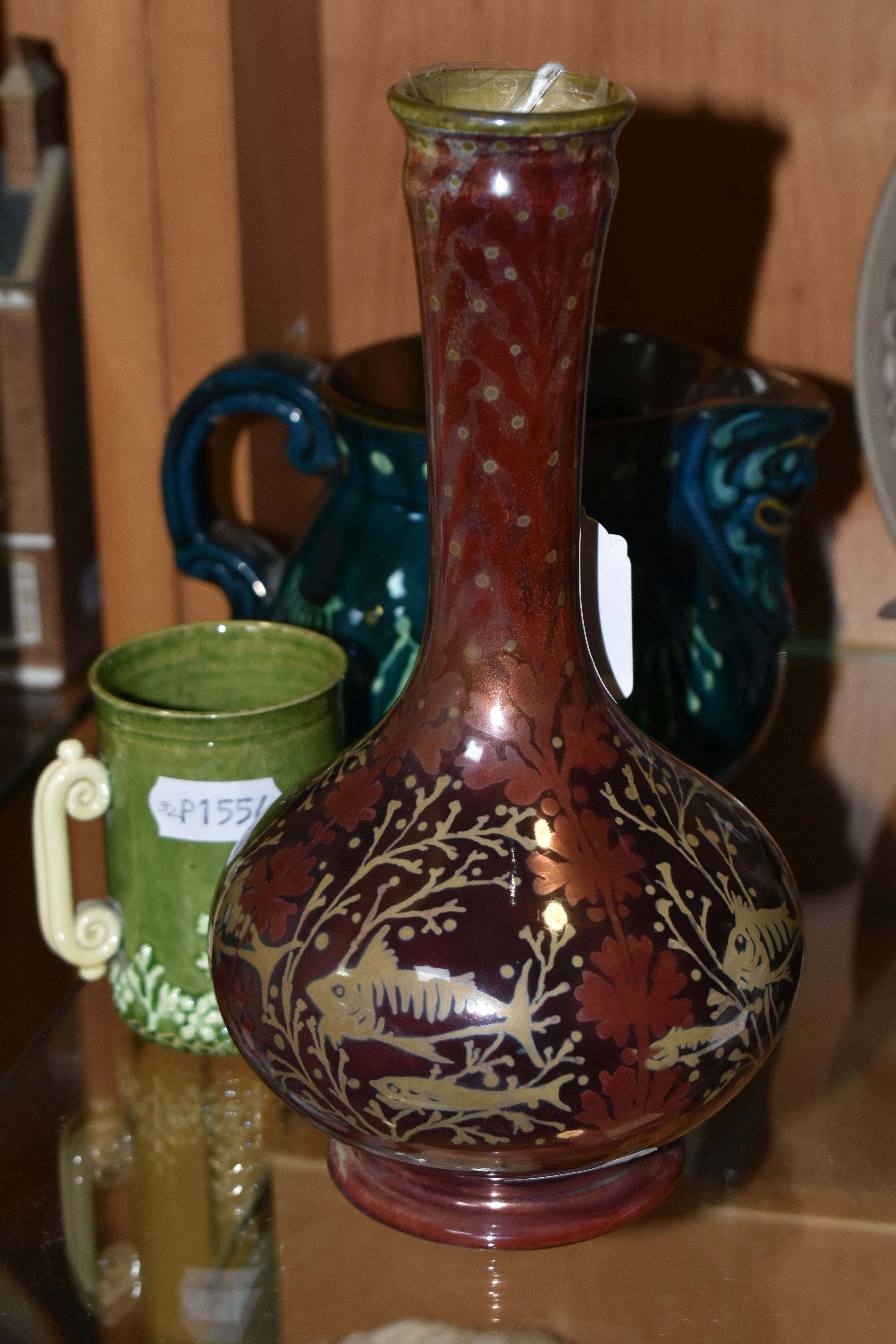 THREE PIECES OF ART POTTERY, comprising a Pilkington's vase decorated with fish on a red ground, - Image 5 of 11