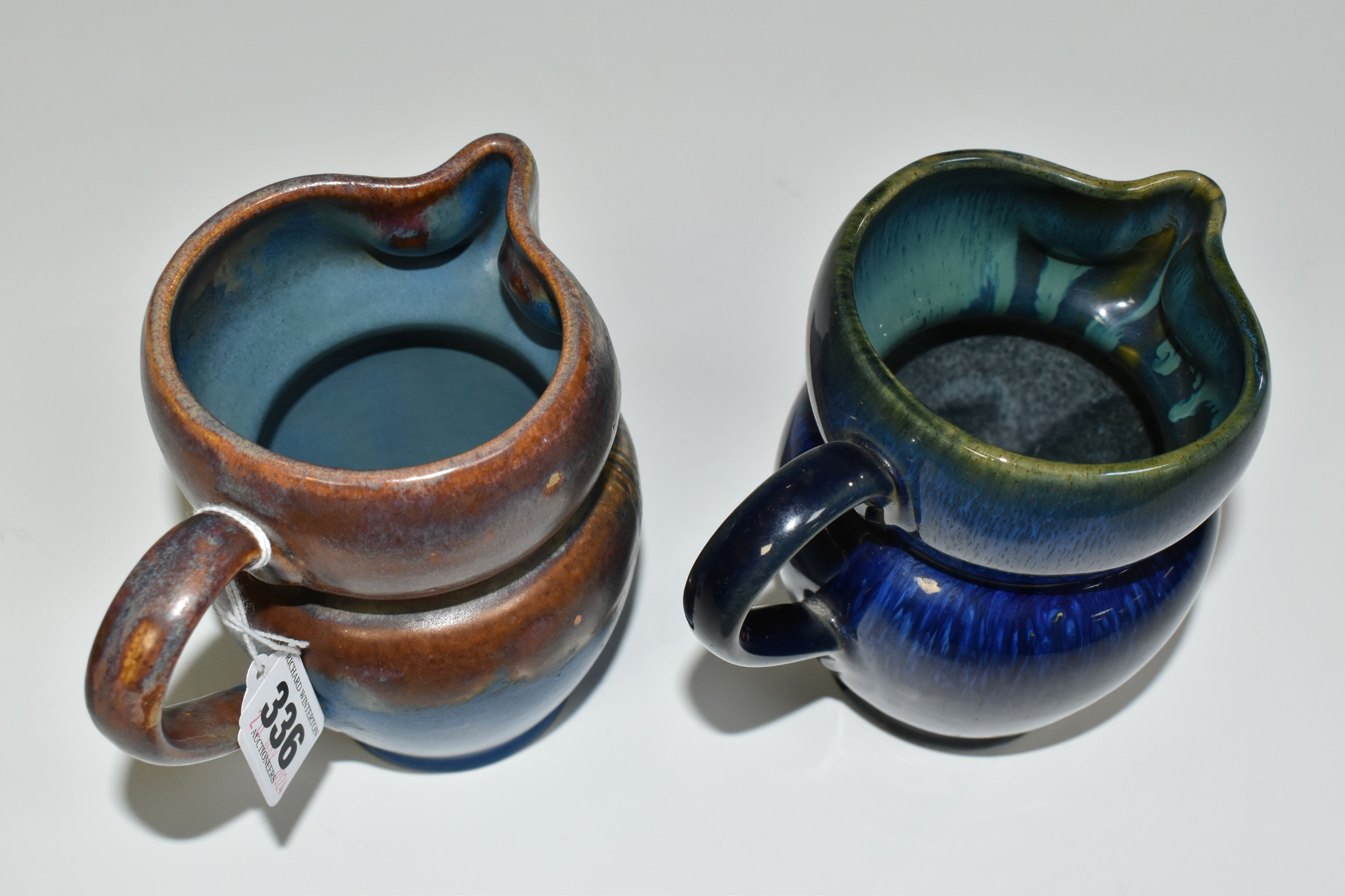 TWO BOURNE DENBY OWL JUGS, 1920s-1930s Danesby Ware, one with mid blue and brown glaze, the other - Image 5 of 6