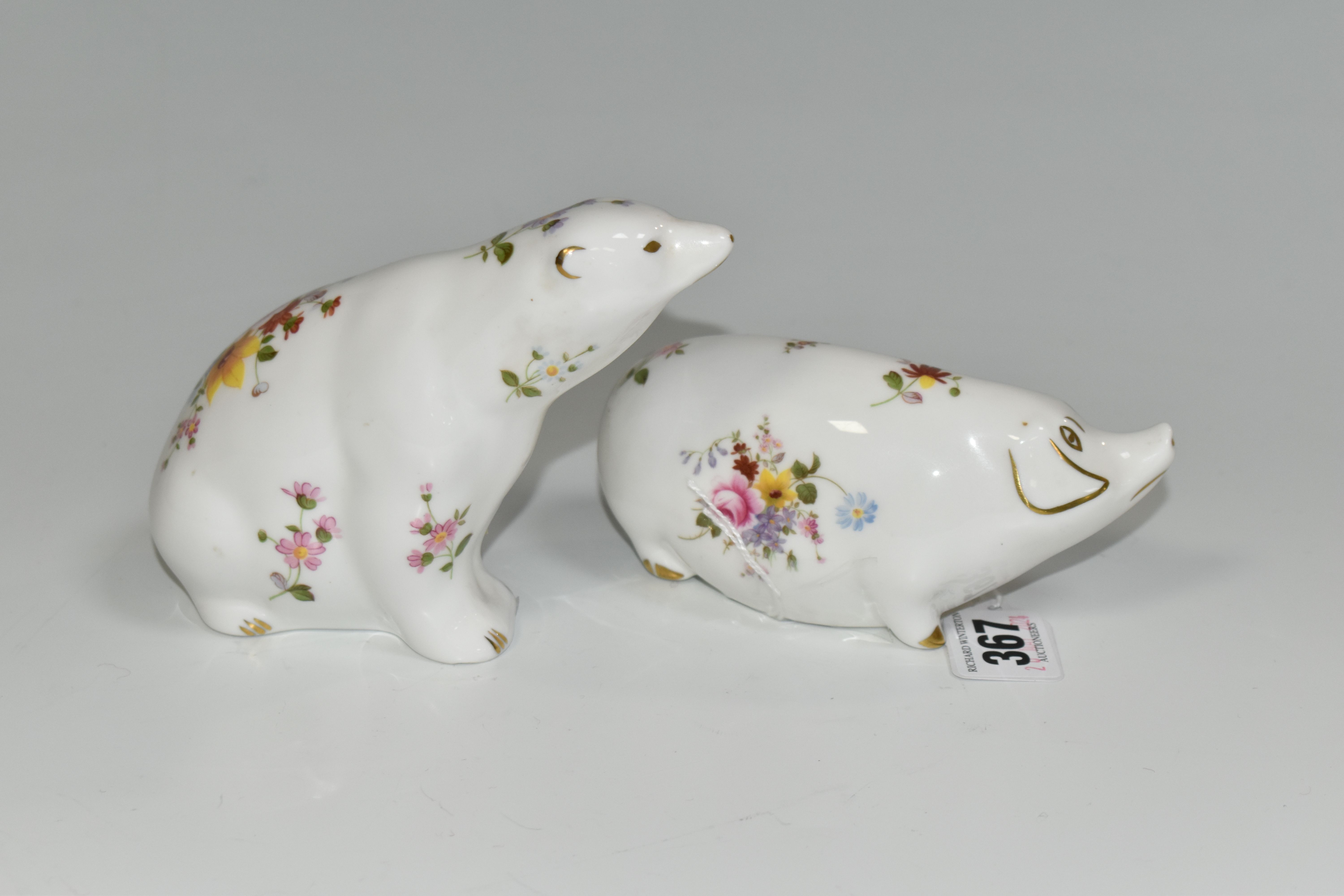 TWO ROYAL CROWN DERBY 'DERBY POSIES' PATTERN PAPERWEIGHTS, comprising a Derby Posies Polar Bear, - Image 2 of 4