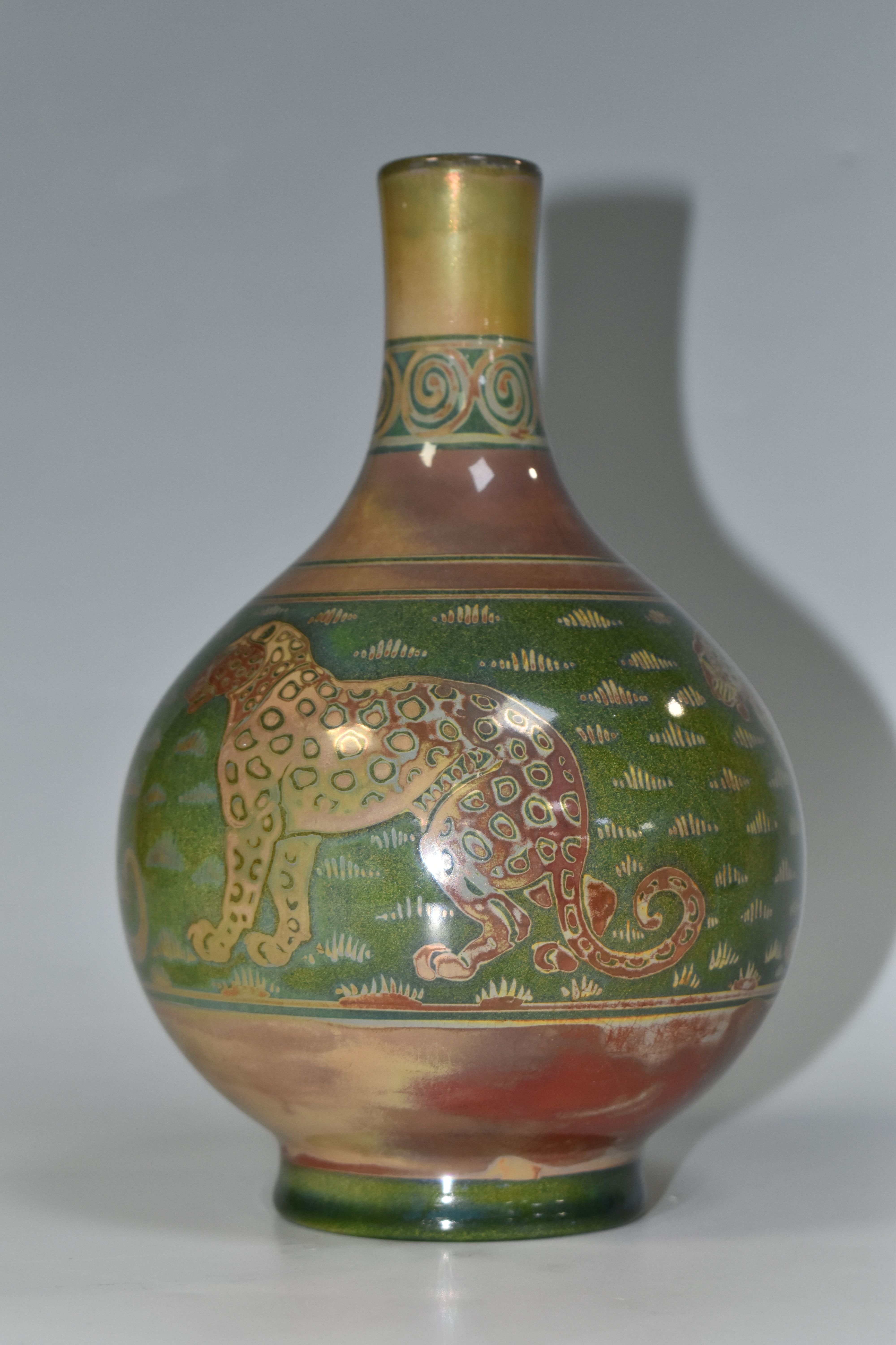 A PILKINGTON'S VASE, decorated with leopards on a mid-green ground, P and Bs impressed mark to - Image 3 of 5