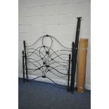 A MODERN WROUGHT IRON 4FT6 BEDSTEAD, with side rails and pine slats (condition report: good