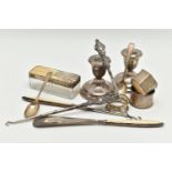 ASSORTED SILVER ITEMS, to include a pair of silver dwarf candle sticks, on round weighted bases,