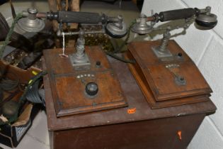 ONE BOX AND LOOSE EARLY 20TH CENTURY TELEPHONE PARTS, to include bells, switches, handsets, etc. (