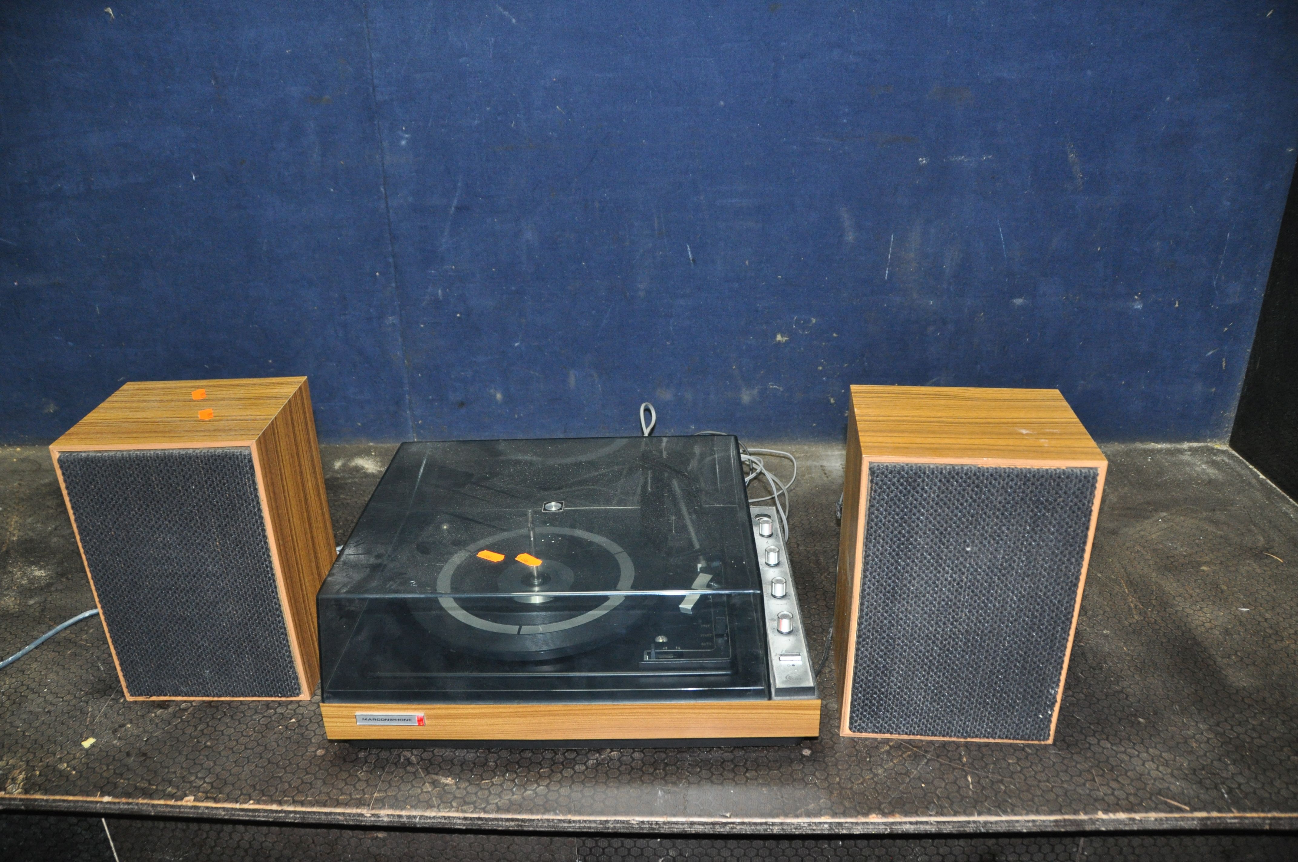 A THORN G.MARCONI MODEL 4047 RECORD PLAYER with matching speakers (PAT fail due to uninsulated