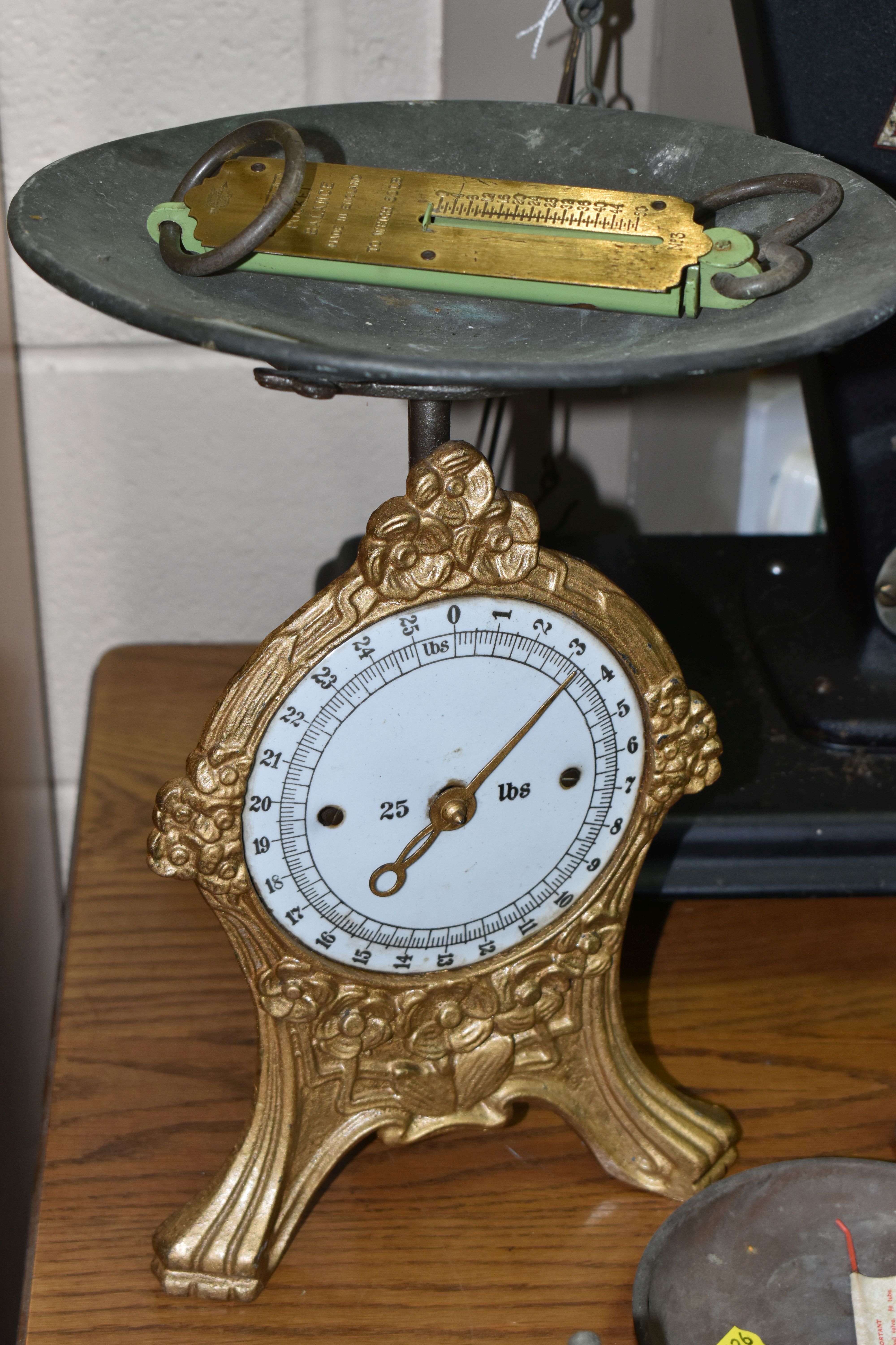 A COLLECTION OF SCALES, MEASURING EQUIPMENT, WEIGHTS, ETC, to include a large Avery Tobacco Scale, - Image 3 of 8