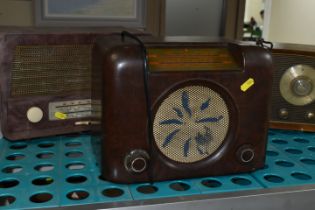 A BUSH DAC 90A BAKELITE RADIO, with a wooden cased Sobell Model 401 radio and an un-named Bakelite