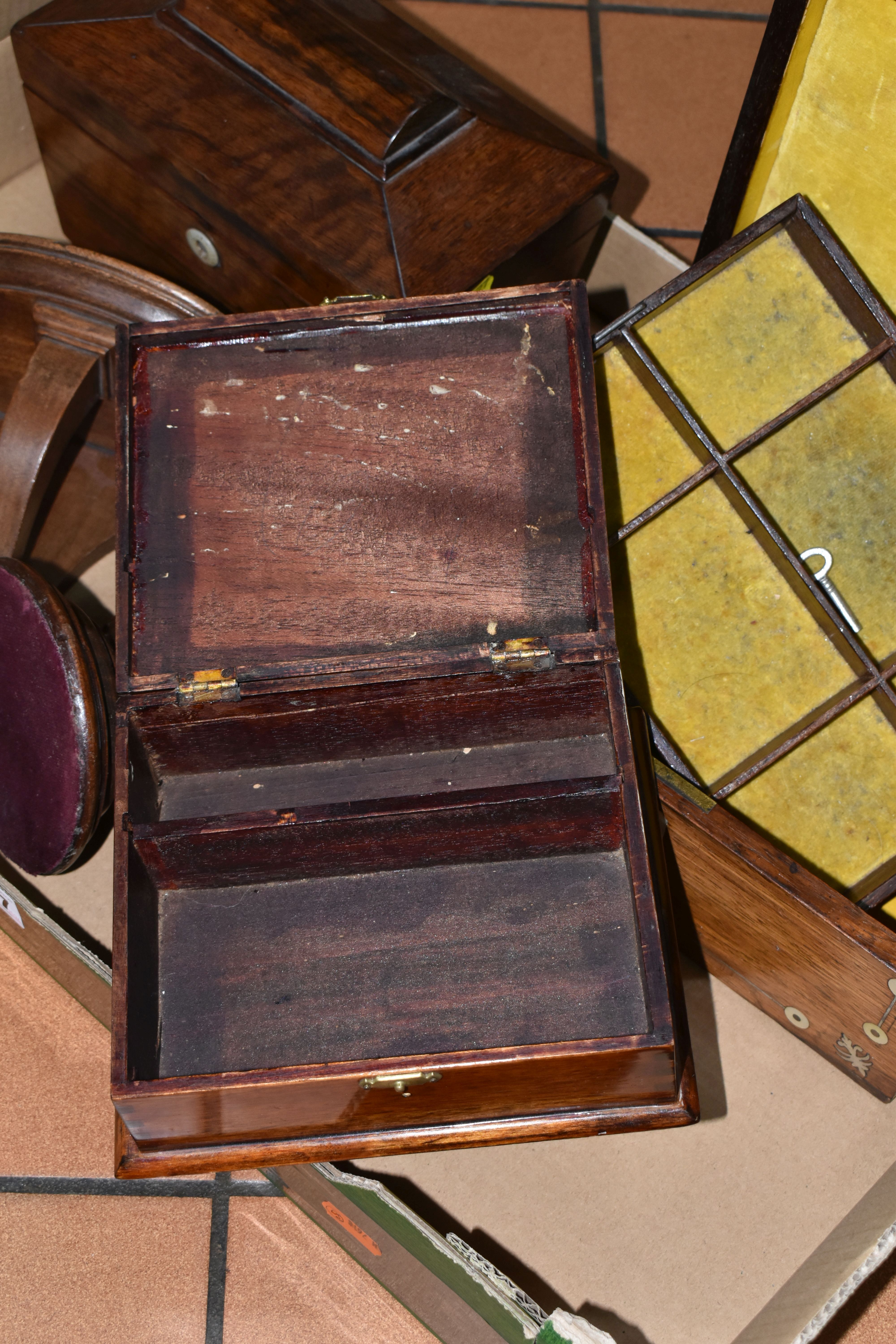 ONE BOX OF WOODEN BOXES, A REGENCY PERIOD TEA CADDY IN SARCOPHOGUS STYLE, AND SEWING BOXES, ETC, - Image 6 of 14