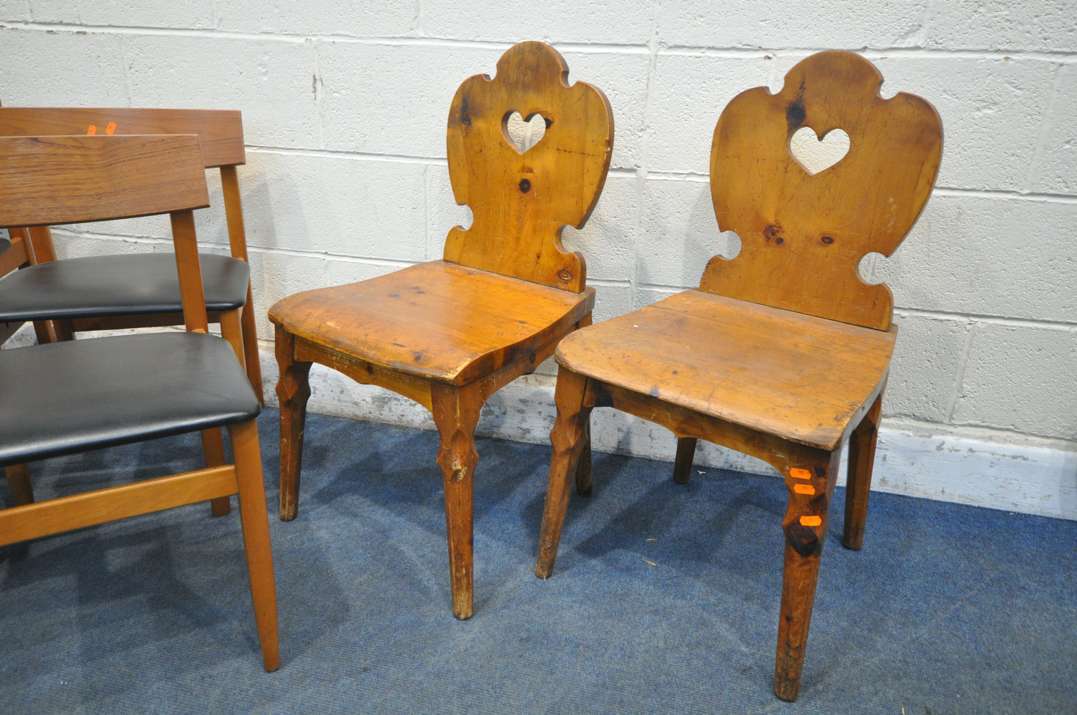 A SELECTION OF CHAIRS, to include a pair of pine hall chairs, a set of four mid-century teak chairs, - Image 2 of 6