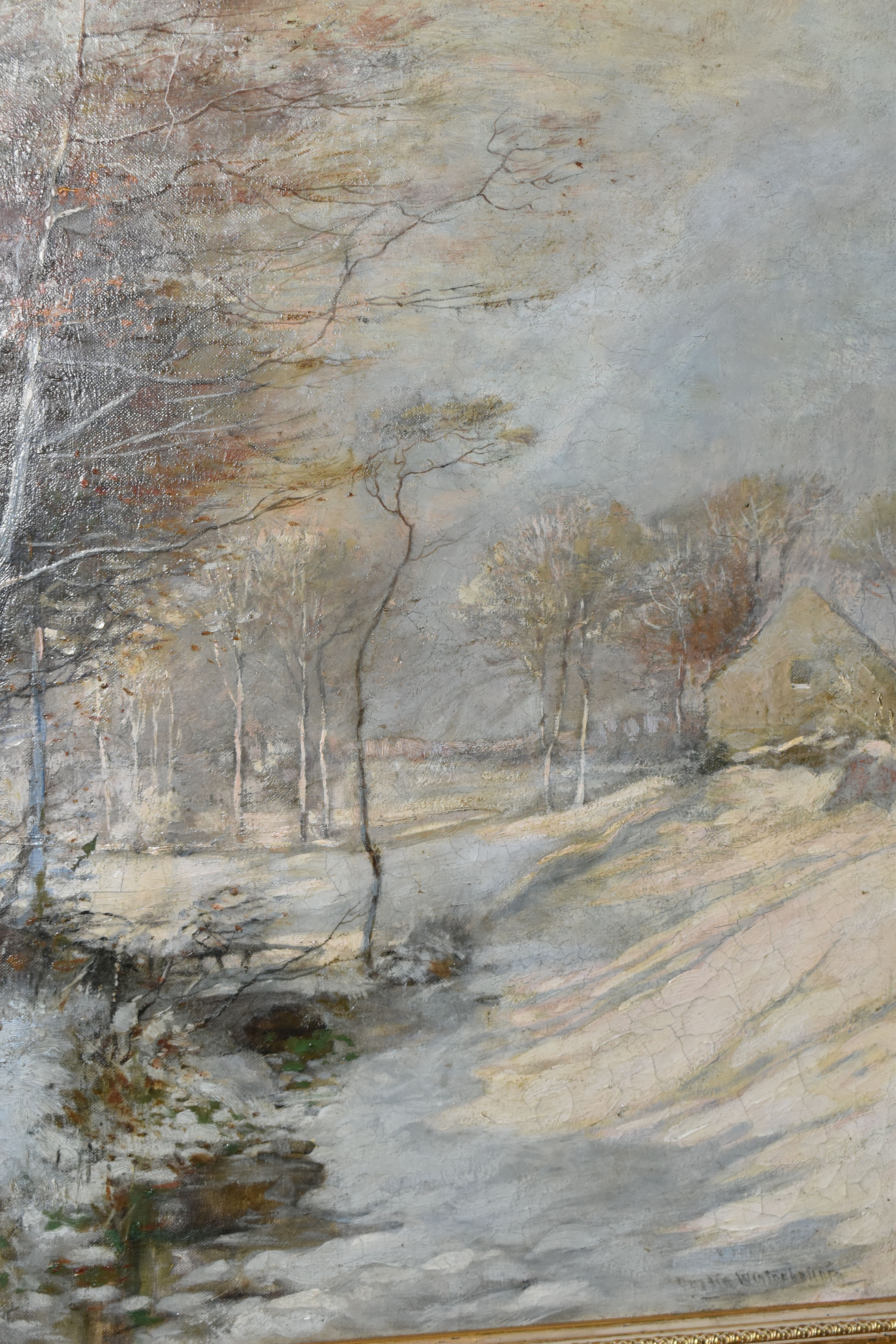 AUSTIN WINTERBOTTOM (1860-1919) TWO WINTER LANDSCAPES, the first depicts a stream running through - Image 3 of 10