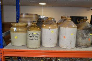 A COLLECTION OF STAFFORDSHIRE BREWERY GLAZED FLAGONS/STONEWARE including 'A.J.Burgess Botanical