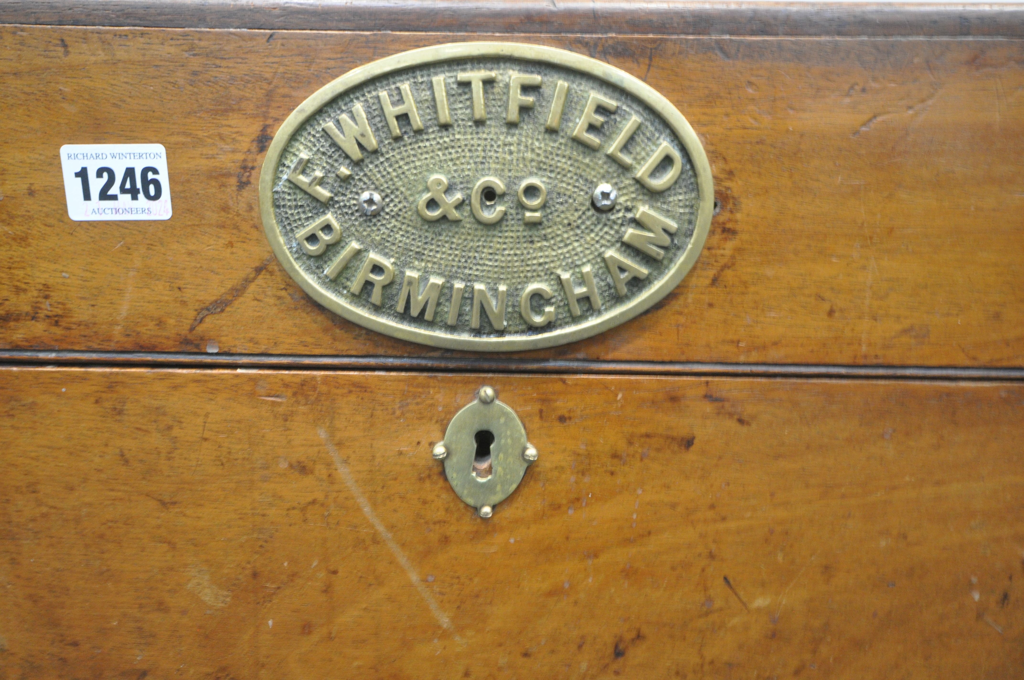 A LATE 19TH CENTURY WALNUT BLANKET CHEST, bearing a brass label reading Whitfield & Co, - Image 3 of 5