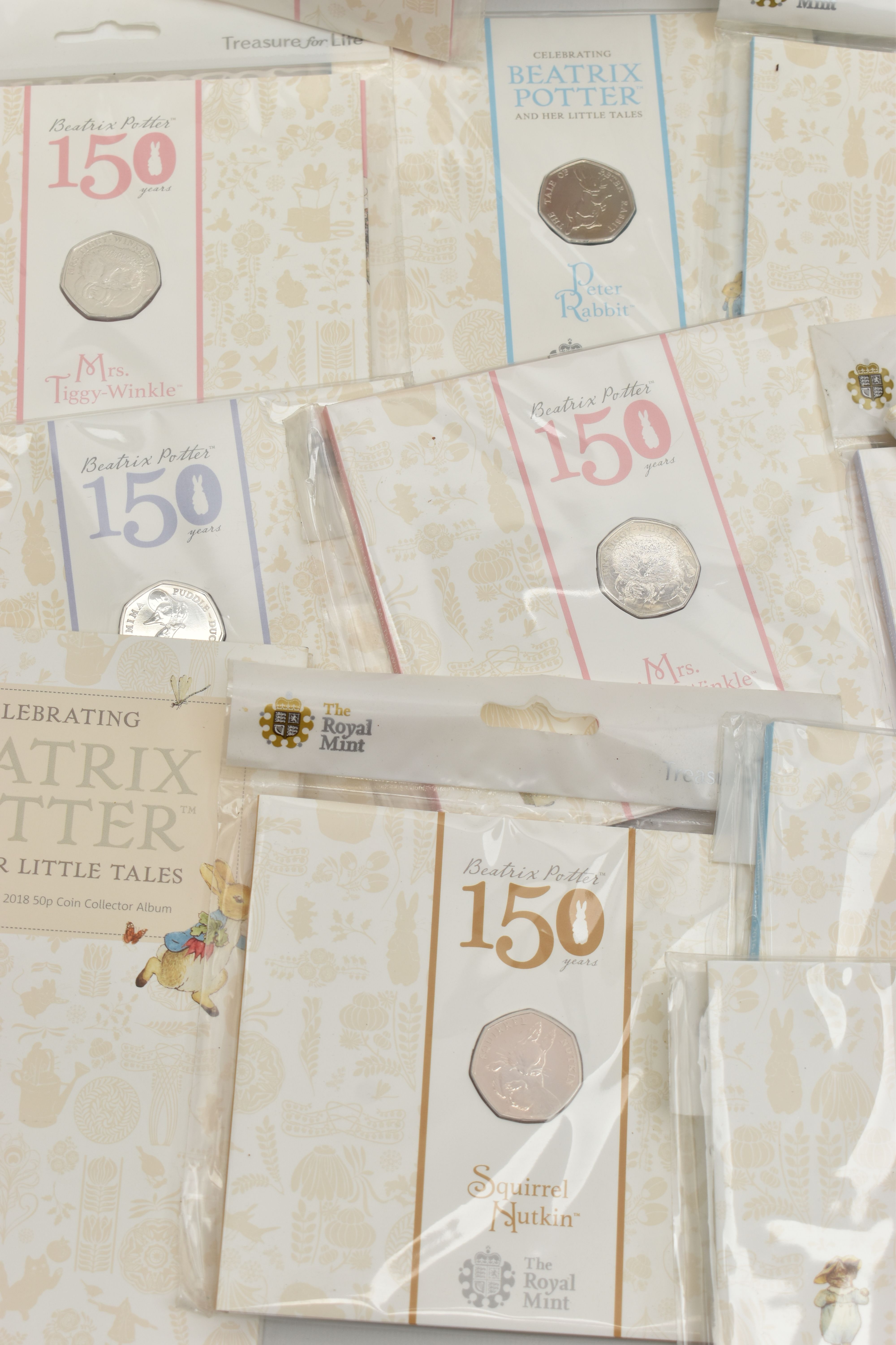 A QUANTITY OF ROYAL MINT BEATRIX POTTER COINAGE 2015 TO 2018 CARDED FIFTY PENCE COINS, Jemima - Image 5 of 6