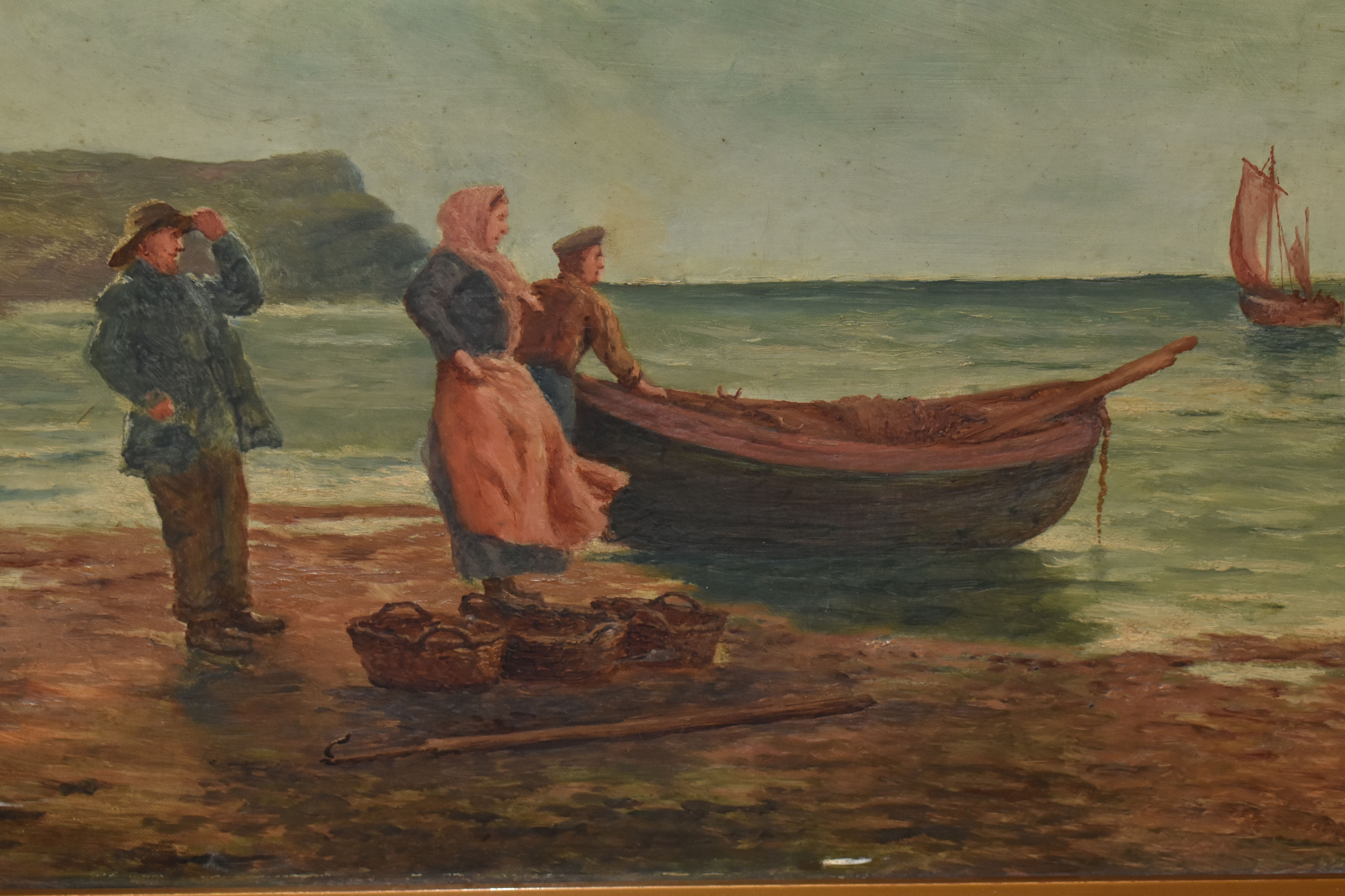 TWO UNSIGNED EARLY 20TH CENTURY COASTAL LANDSCAPES, the first depicts three figures on a beach - Image 8 of 11