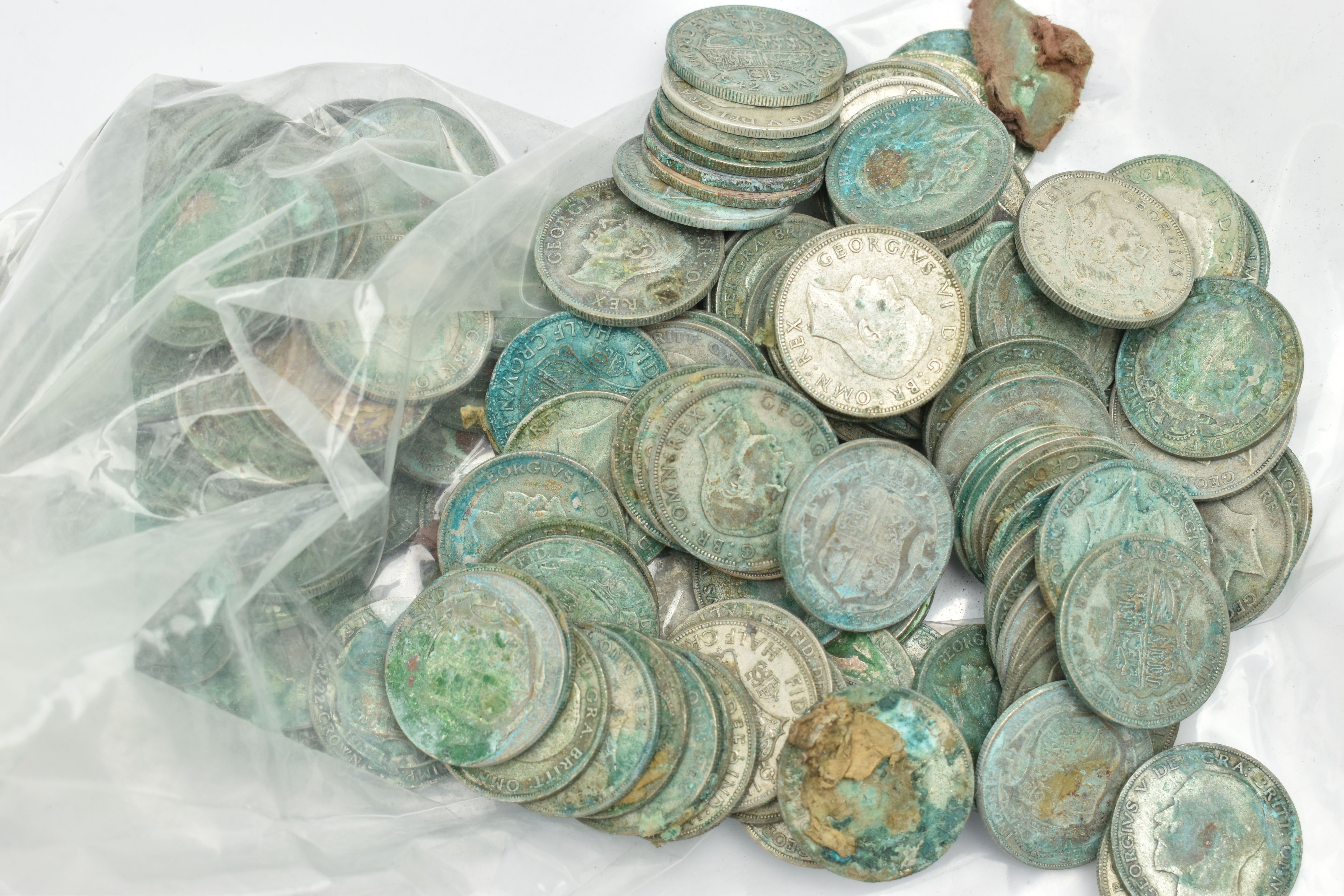 A PLASTIC BAG OF HALFCROWN COINS, to include over 1300 grams of .500 fine coins (condition report: